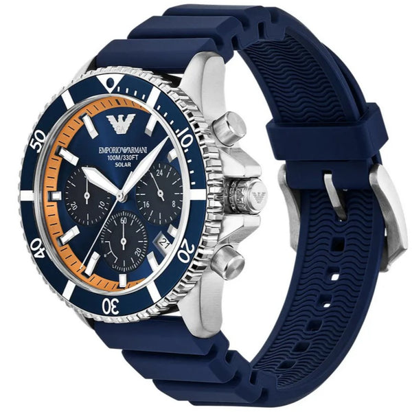 Emporio Armani World Explorer Solar Chronograph Blue Dial Silicone Strap Men's Watch AR11696