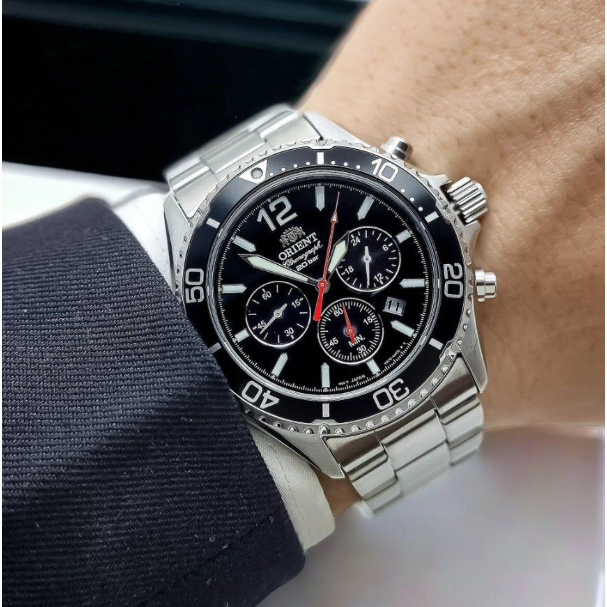 Orient Mako Solar Chronograph Quartz Black Dial Men's Dive Watch RA-TX0202B10B