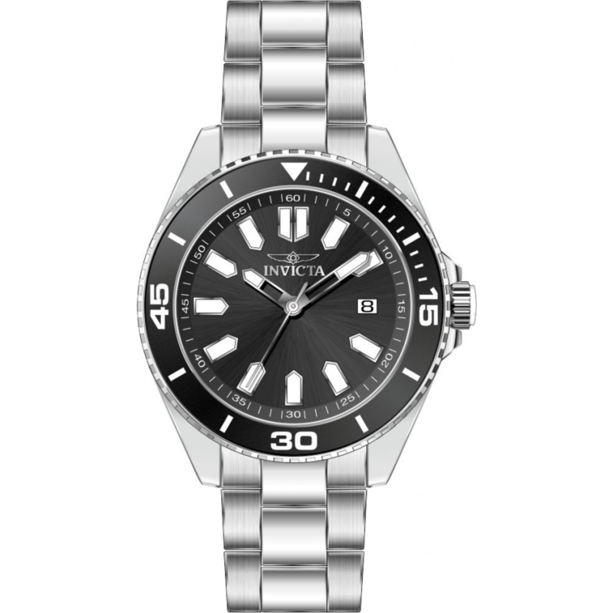 Invicta Pro Diver Quartz Black Dial Steel Strap Men's Watch 46316