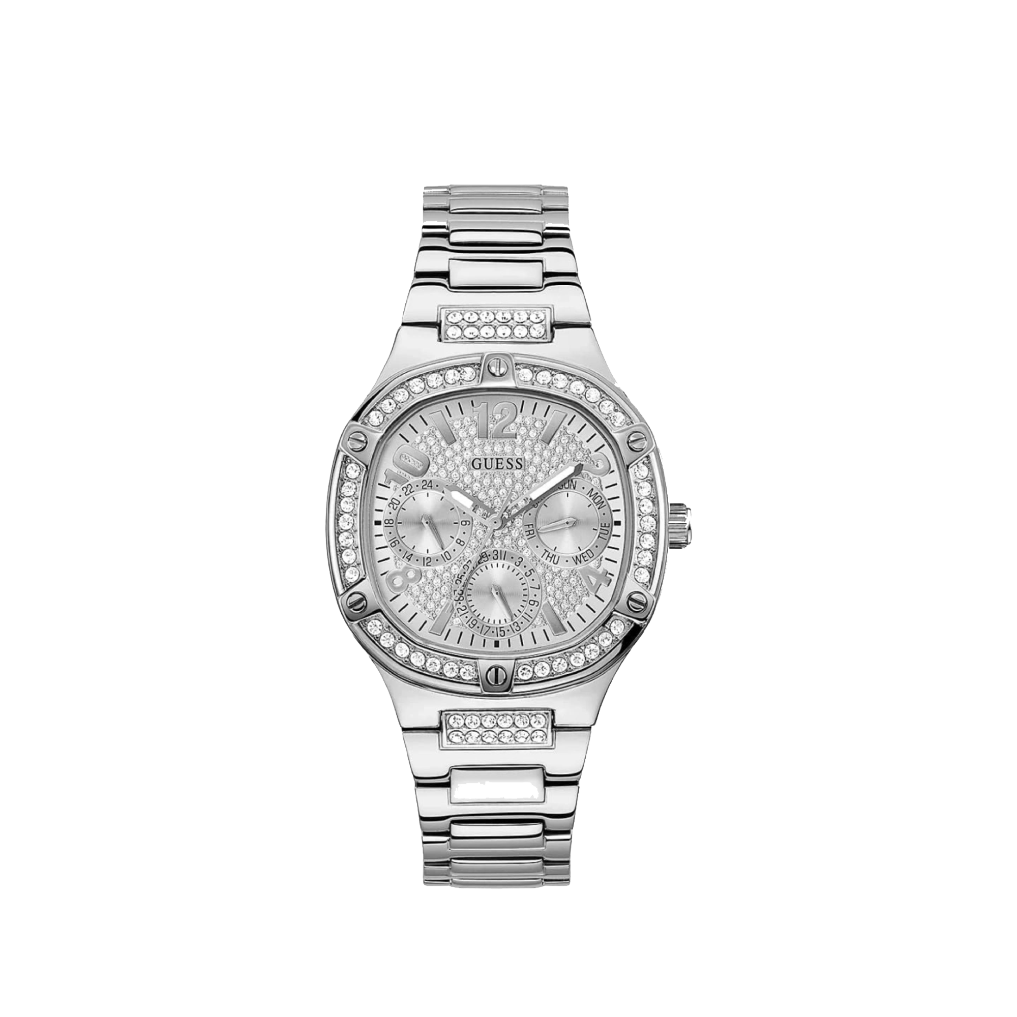 Guess Women’s Silver Crystal Dial Stainless Steel Bracelet Watch GW0558L1