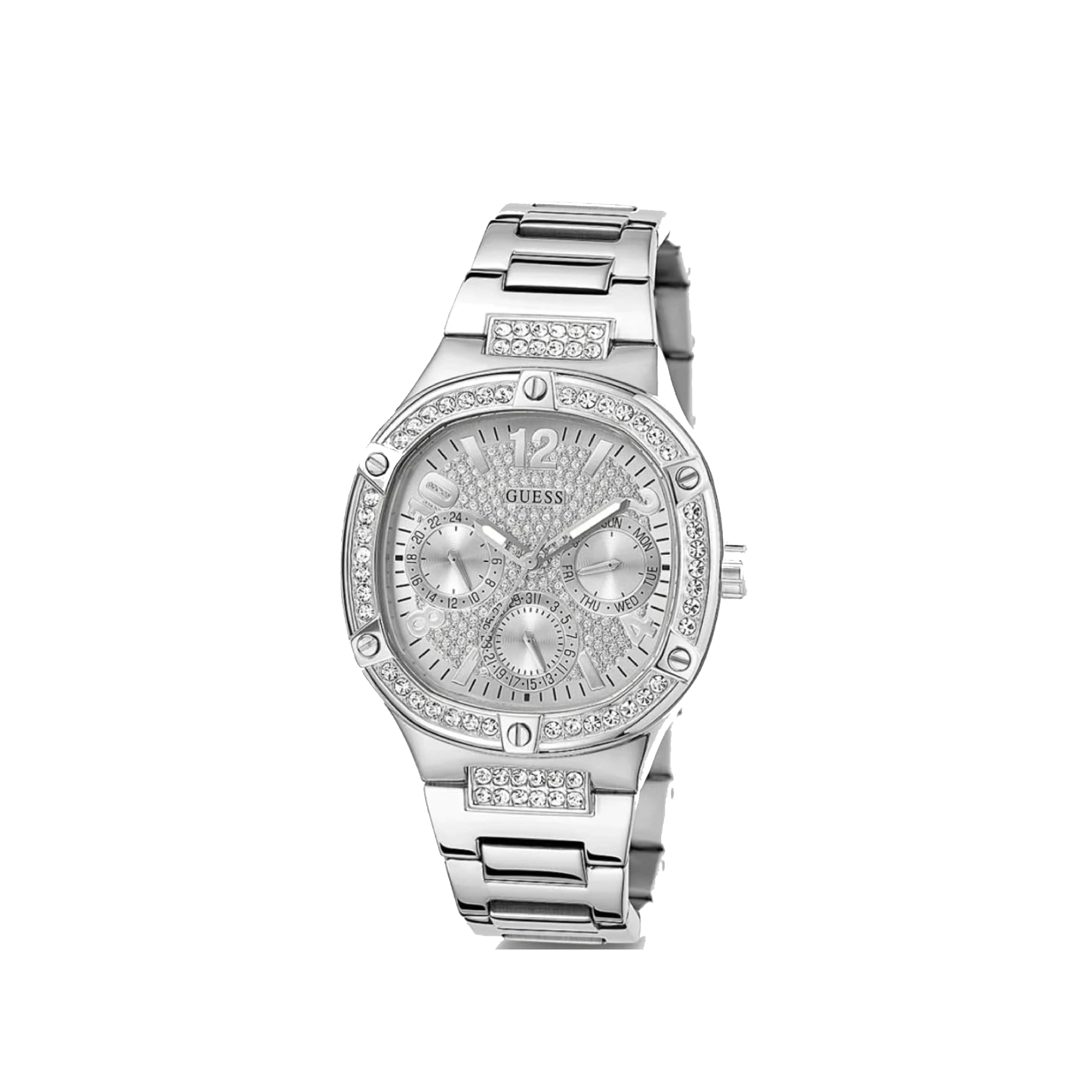 Guess Women’s Silver Crystal Dial Stainless Steel Bracelet Watch GW0558L1