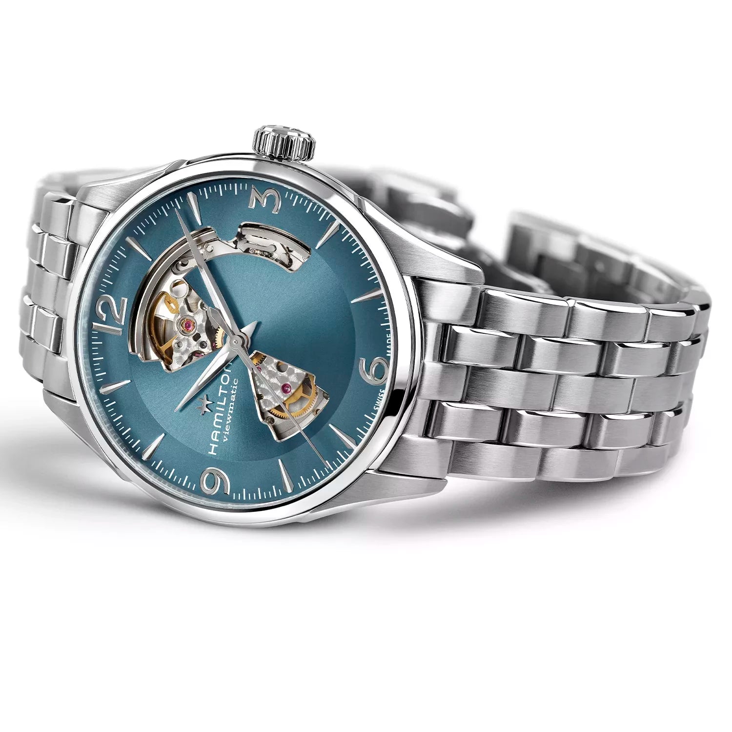 Hamilton Jazzmaster 42mm Open Heart Blue Dial Steel Mens Automatic Watch H32705142