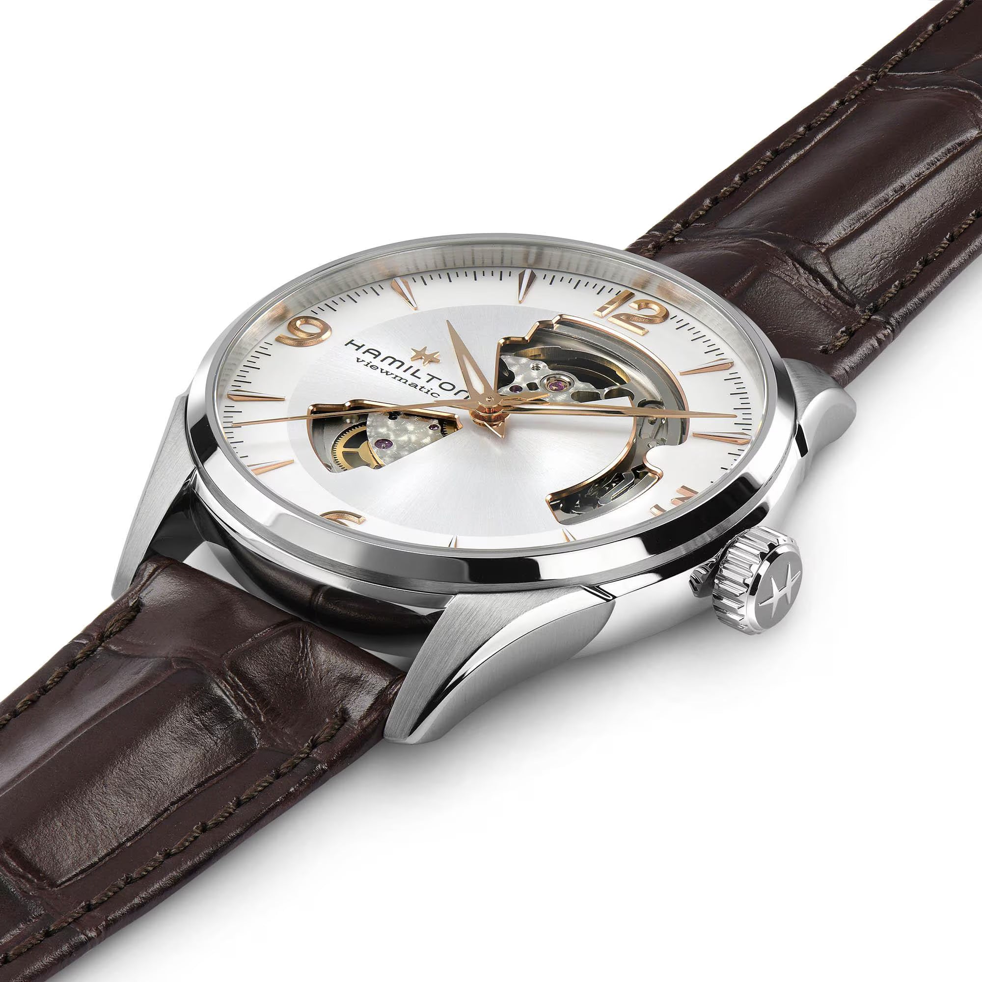 Hamilton Jazzmaster Viewmatic Open Heart Automatic Silver Dial Brown Leather Strap Men's Watch H32705551