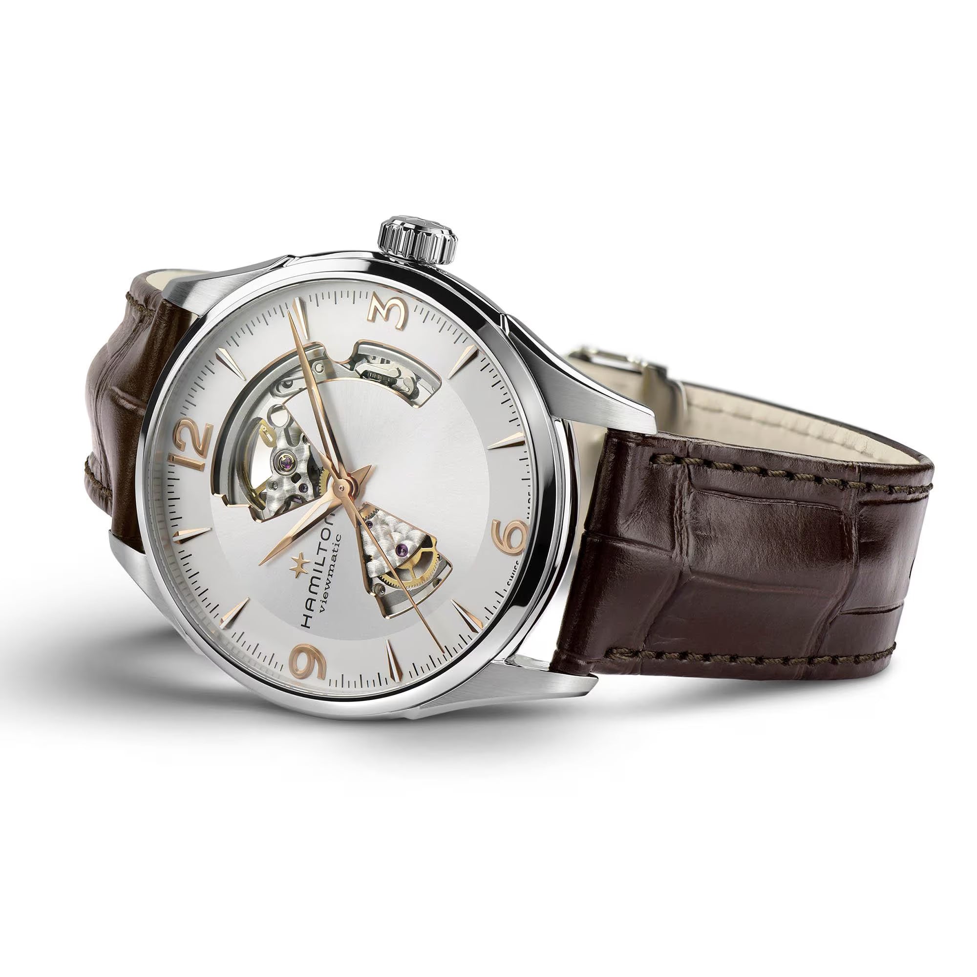 Hamilton Jazzmaster Viewmatic Open Heart Automatic Silver Dial Brown Leather Strap Men's Watch H32705551