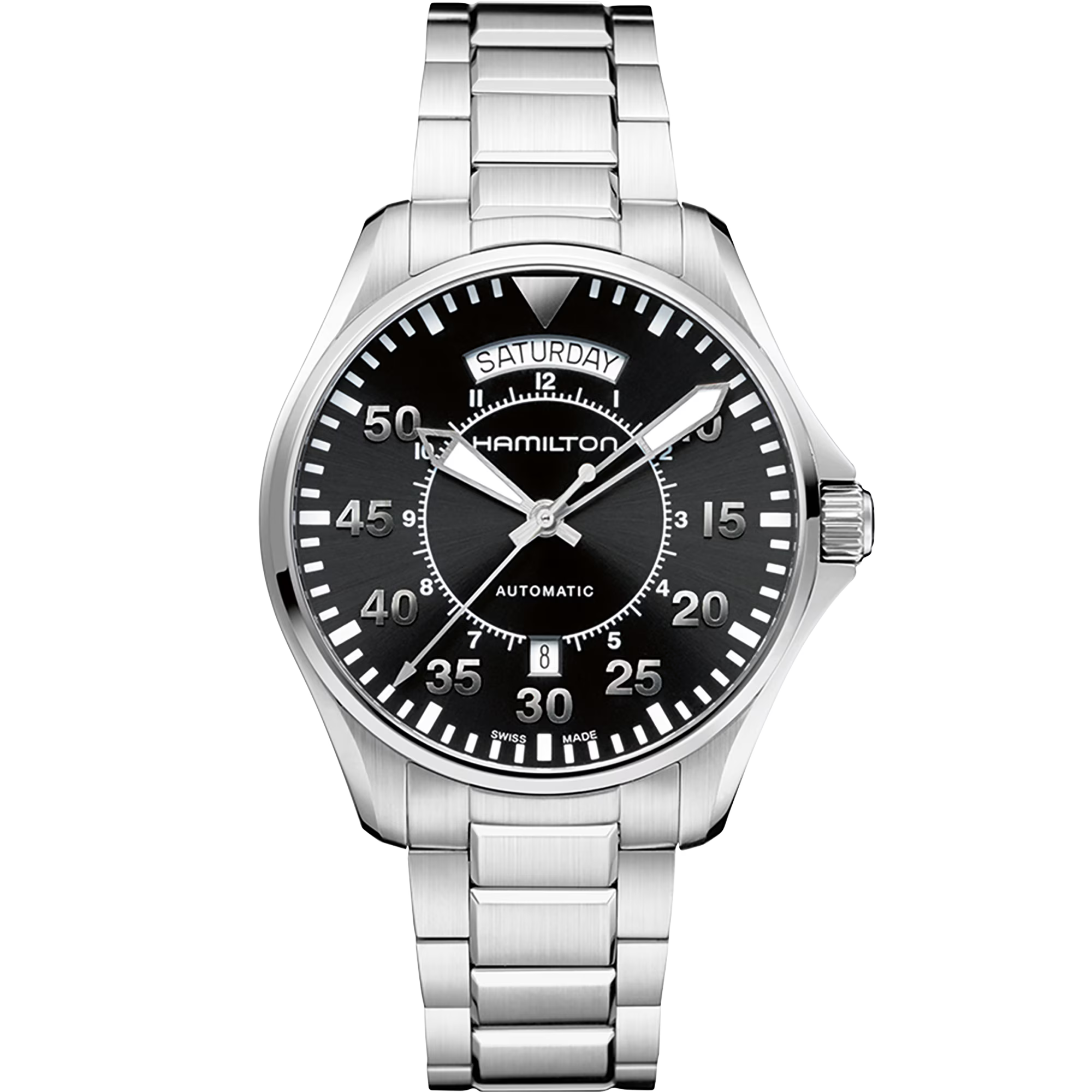 Hamilton Khaki Aviation Pilot Automatic Black Dial Stainless Steel Bracelet Men's Watch H64615135