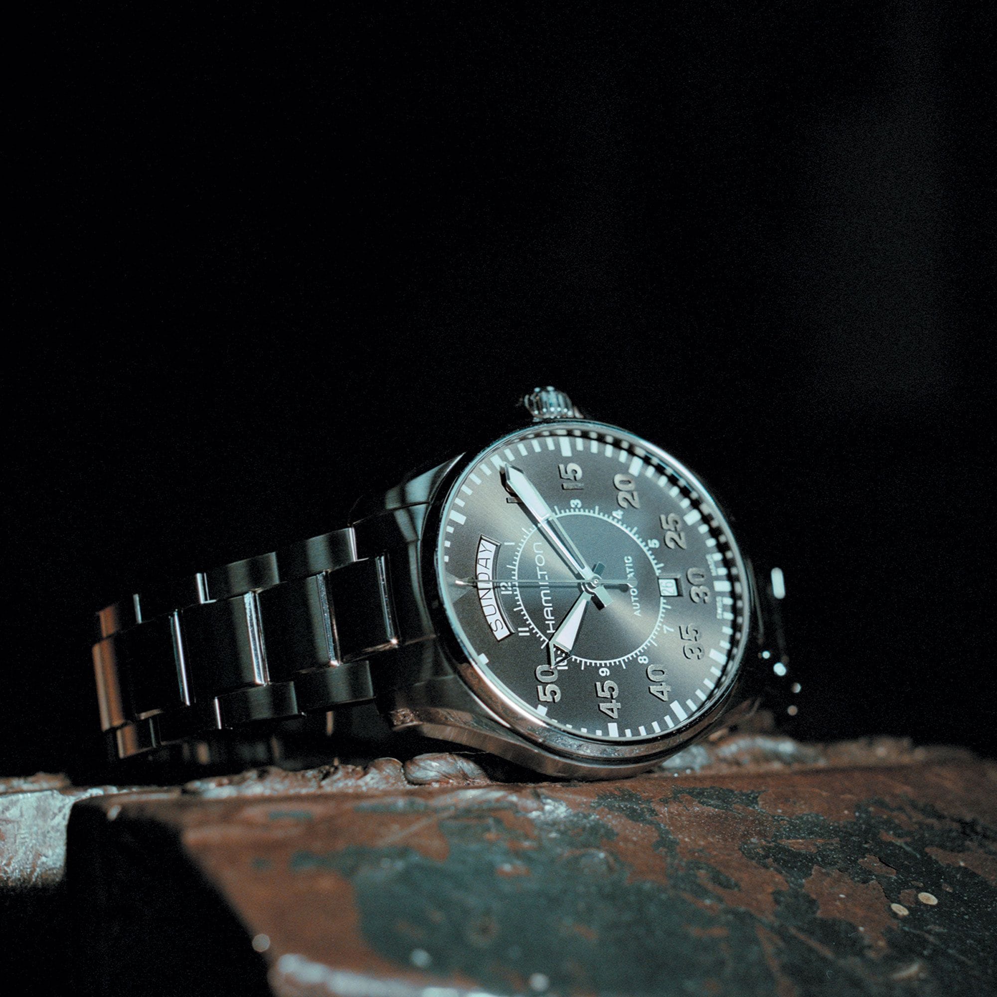 Hamilton Khaki Aviation Pilot Automatic Black Dial Stainless Steel Bracelet Men's Watch H64615135