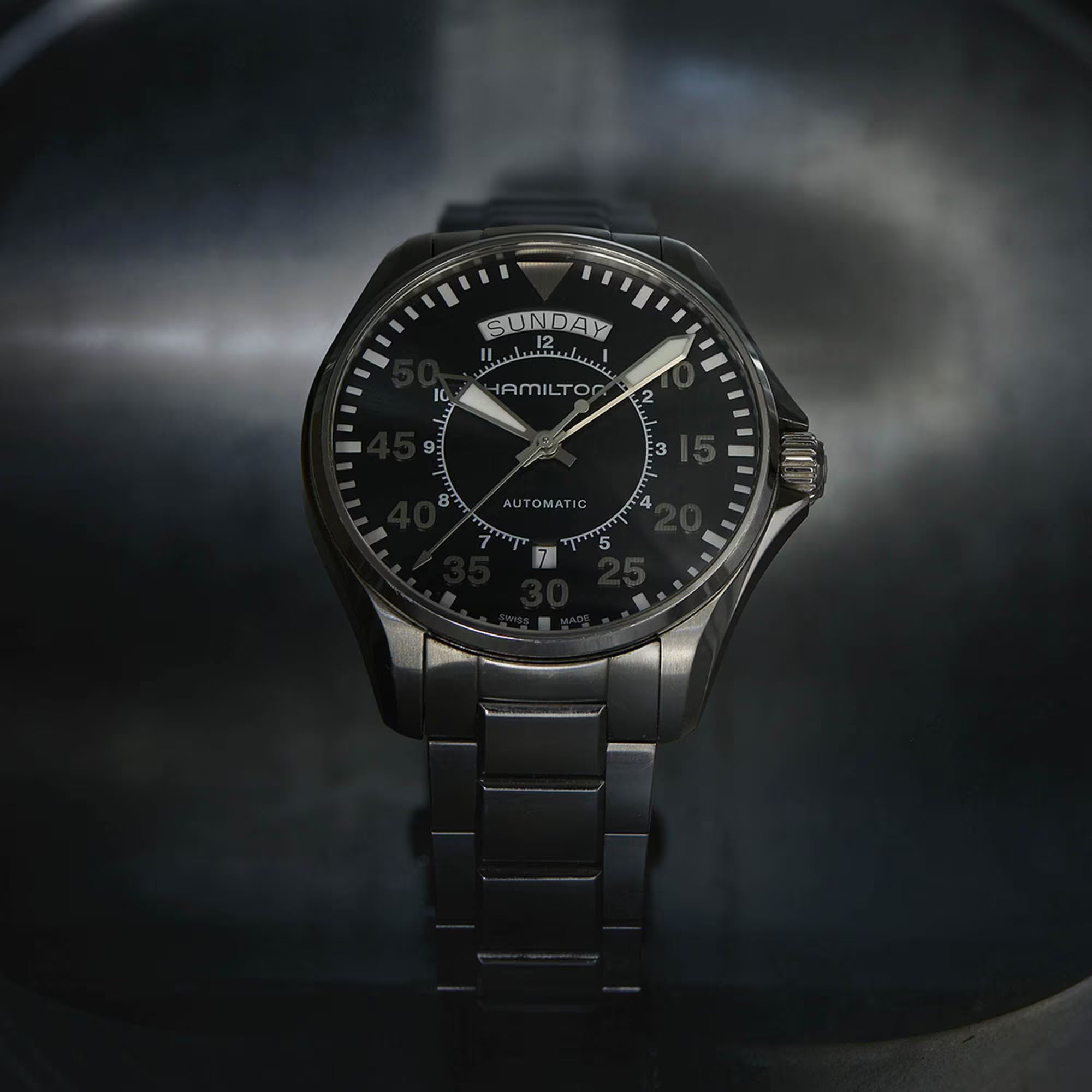 Hamilton Khaki Aviation Pilot Automatic Black Dial Stainless Steel Bracelet Men's Watch H64615135