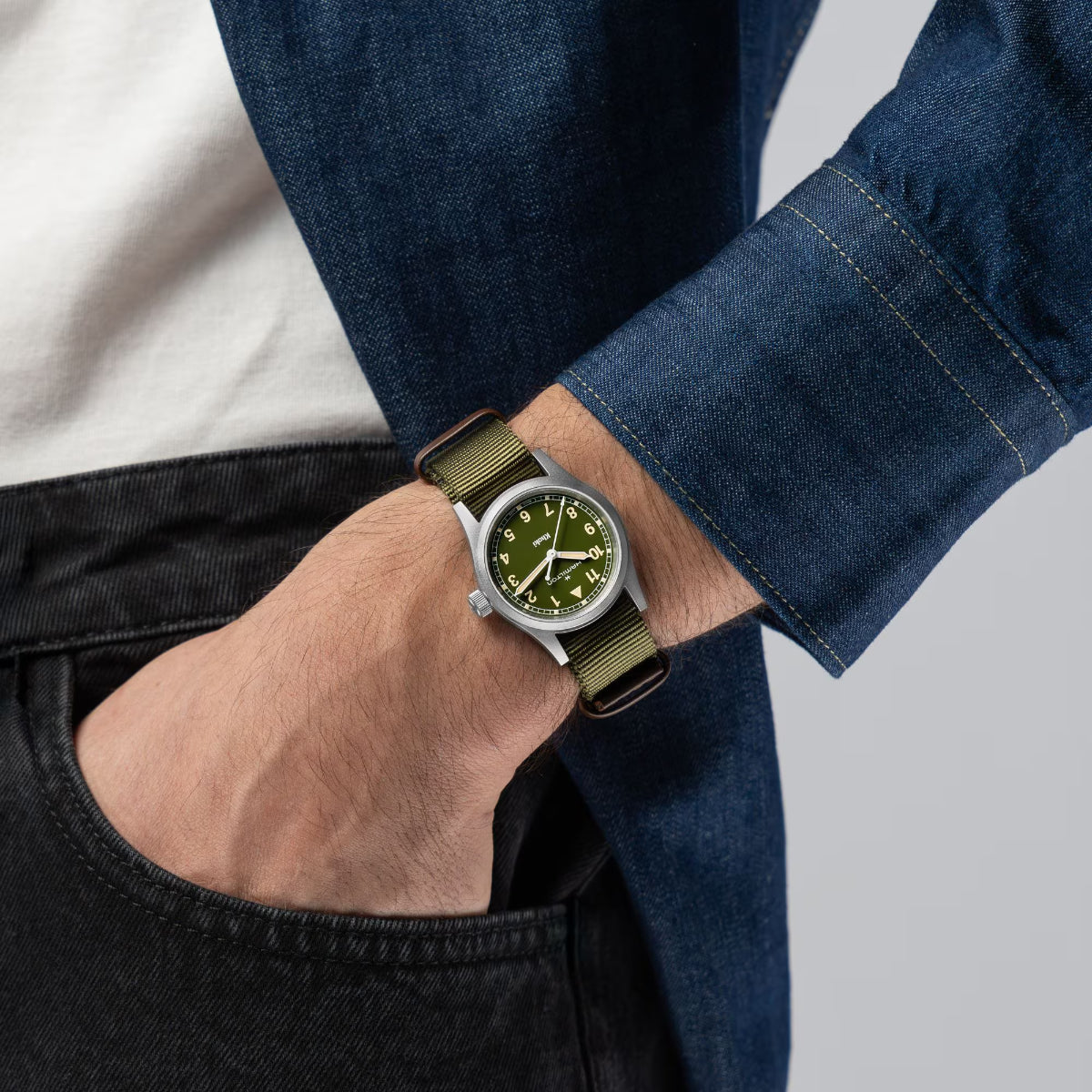 Hamilton Khaki Field Quartz Green Dial NATO Strap Unisex Watch H69301960