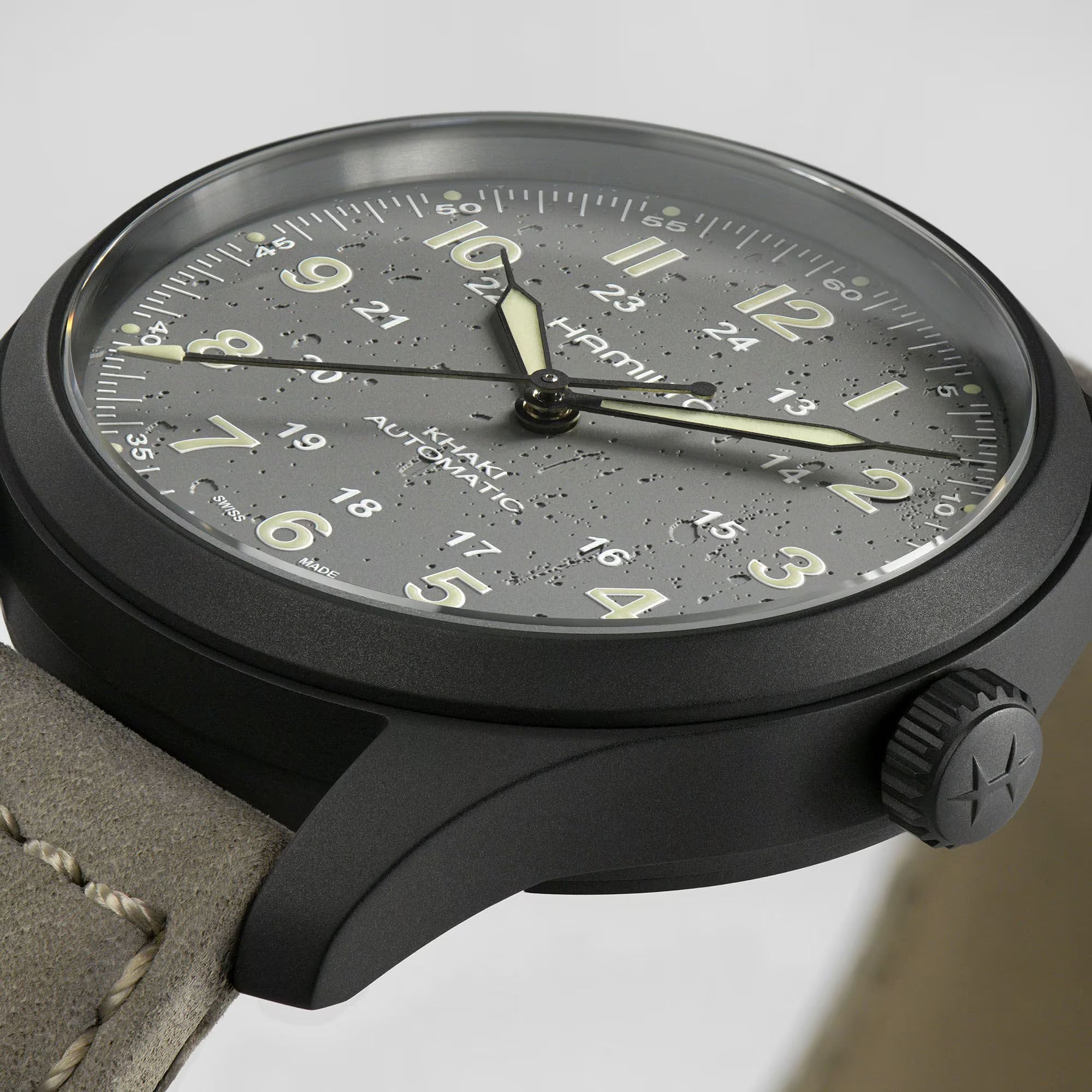 Hamilton Khaki Field Titanium Automatic Grey Dial Brown Leather Strap Men's Watch H70215880