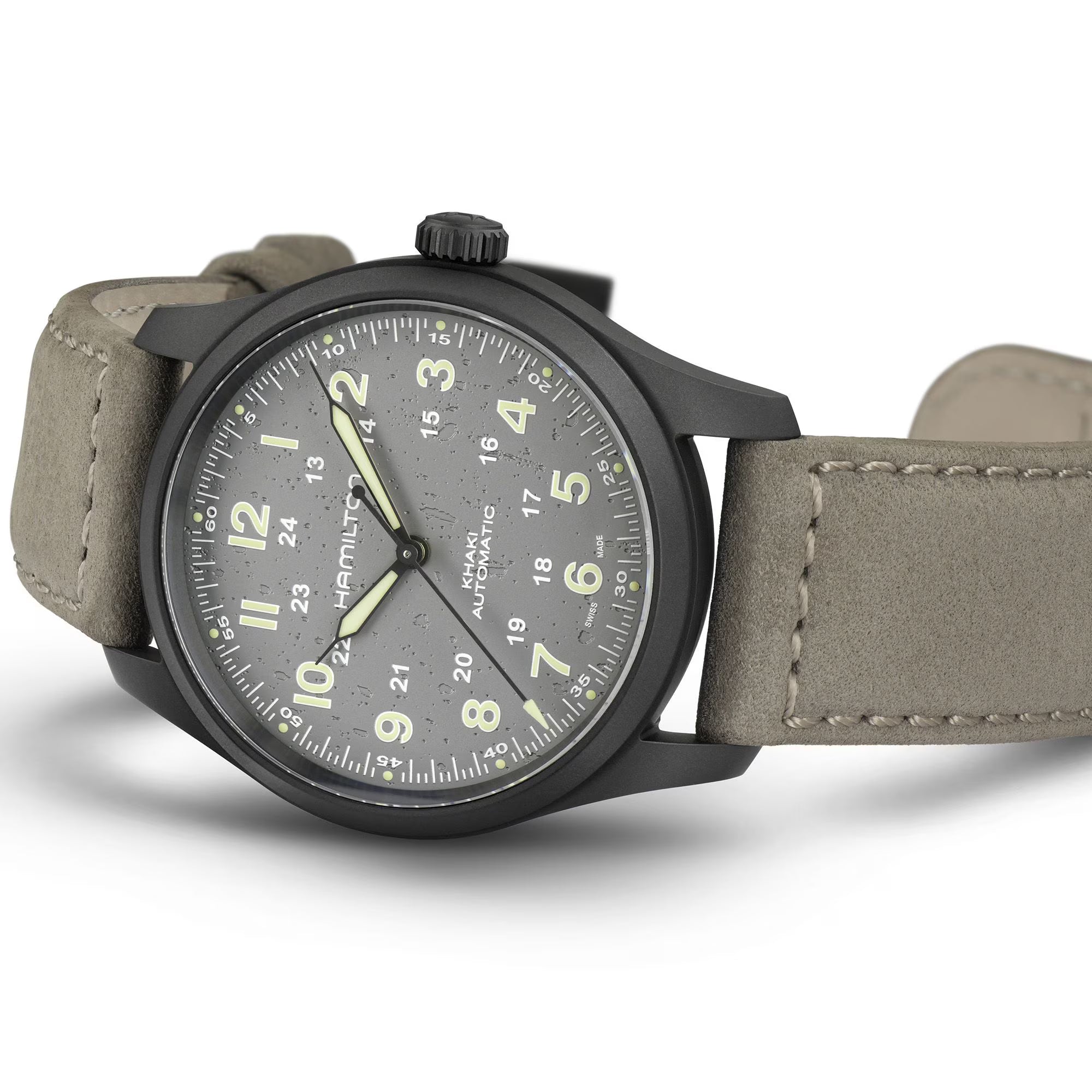 Hamilton Khaki Field Titanium Automatic Grey Dial Brown Leather Strap Men's Watch H70215880