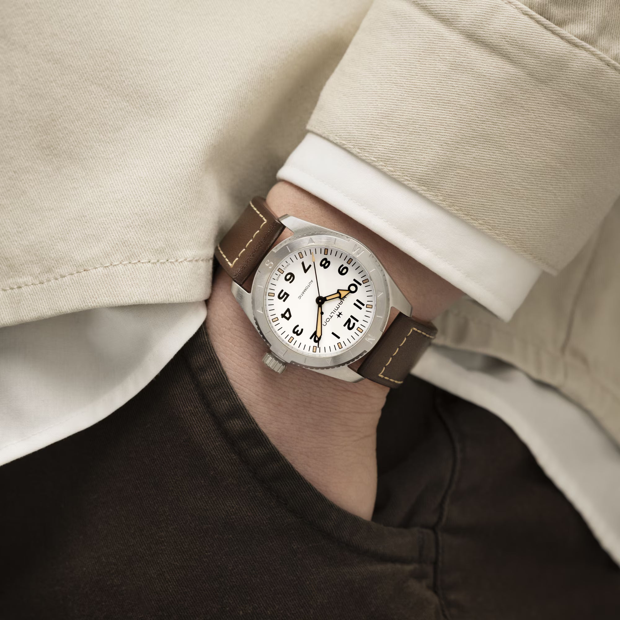 Hamilton Khaki Field Expedition Auto White Dial Brown Leather Strap Men's Watch H70315510