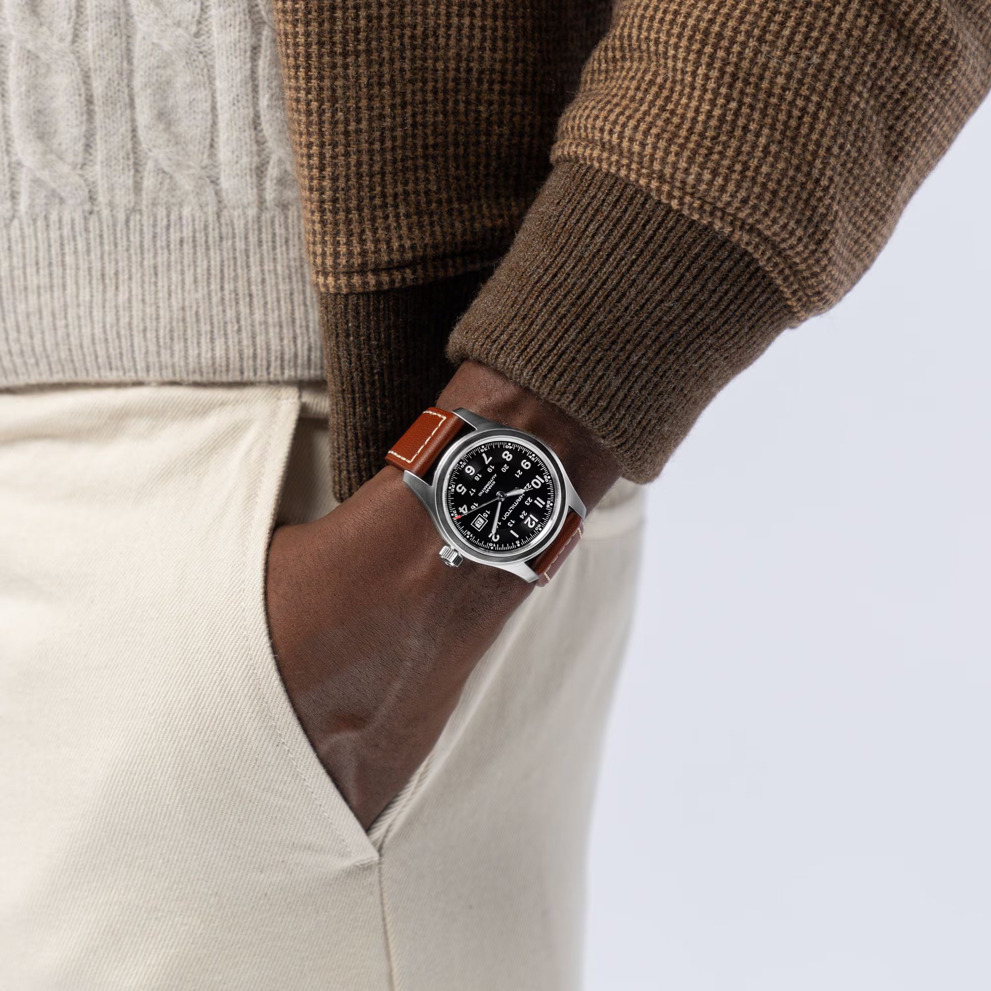 Hamilton Khaki Field 'The Avengers' Automatic Black Dial Brown Leather Strap Men's Watch H70555533