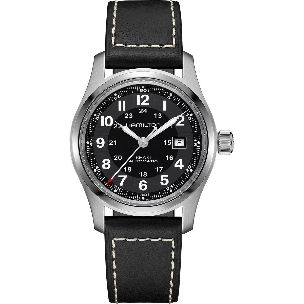 Hamilton Khaki Field 42mm Black Dial Leather Mens Watch H70605733