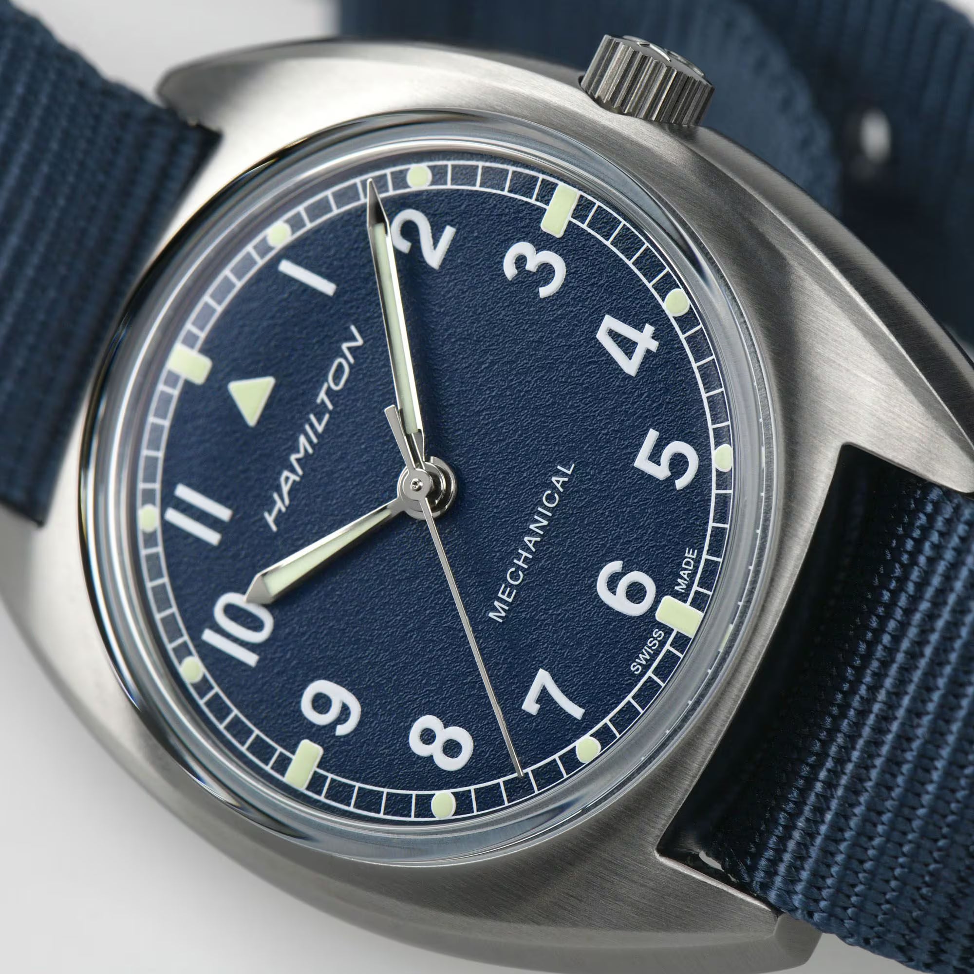 Hamilton Khaki Aviation Pilot Pioneer Mechanical Blue Dial Blue Nato Strap Unisex Watch H76419941