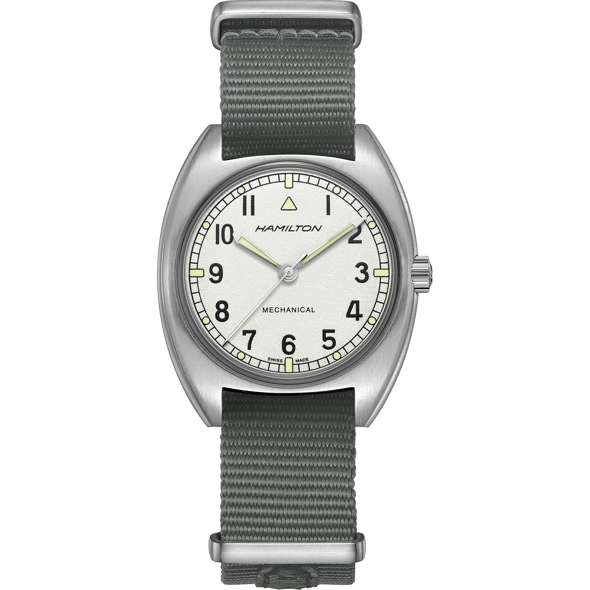 Hamilton Khaki Pilot Pioneer Mechanical Silver Dial Grey NATO Strap Men's Watch H76419951