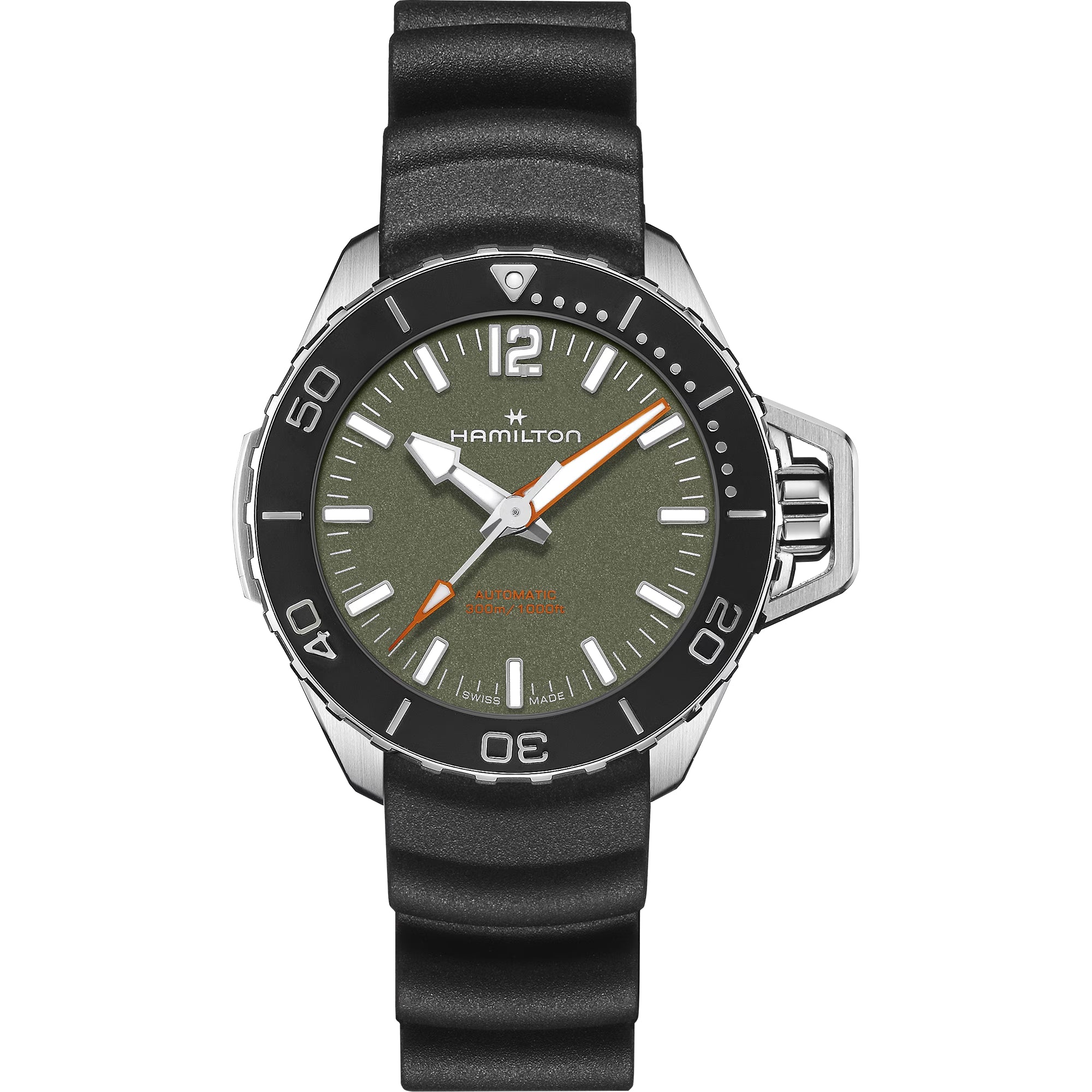 Hamilton Khaki Navy Frogman Green Dial Rubber Strap Automatic Men's Watch H77455360