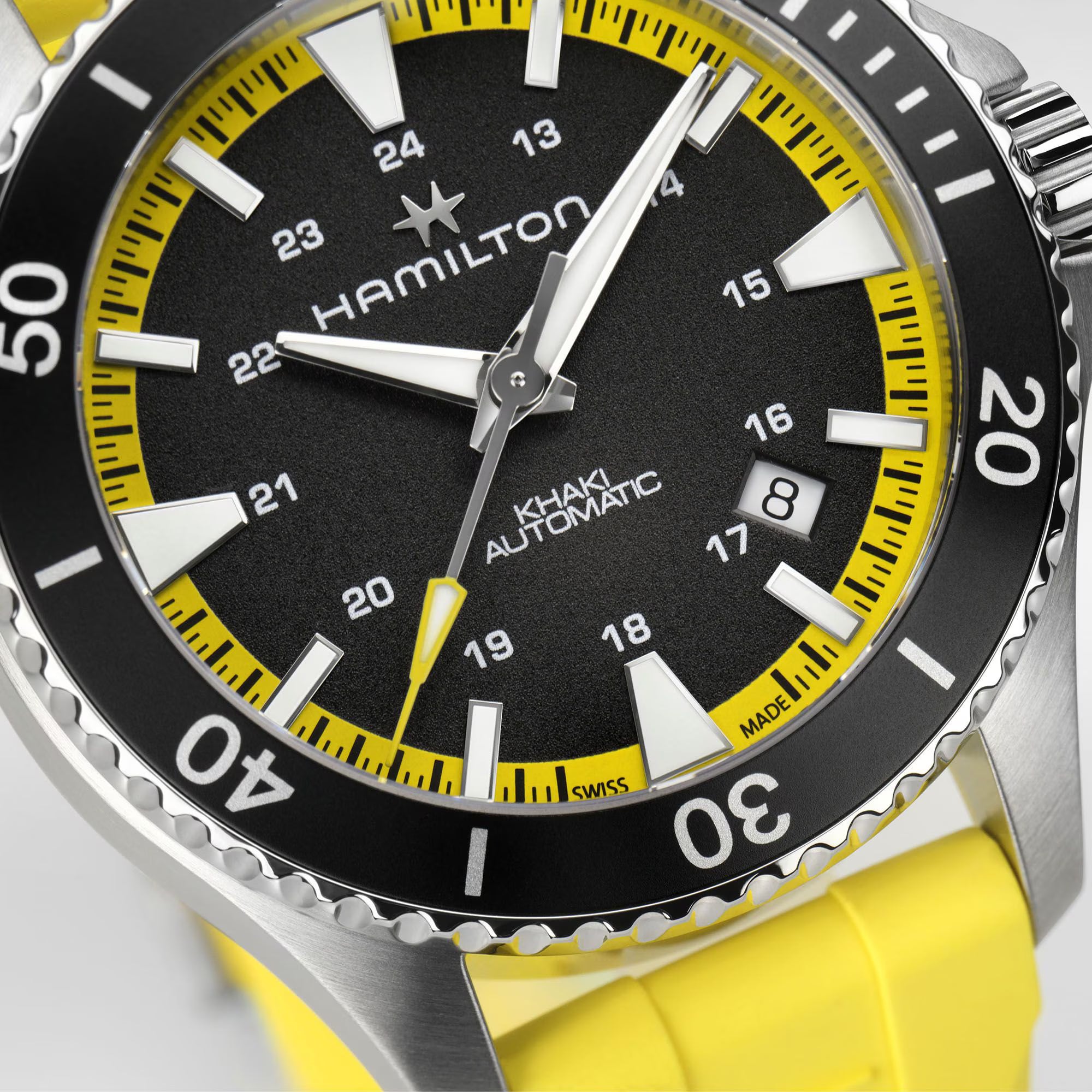 Hamilton Khaki Navy Scuba Auto Black Dial Yellow Rubber Strap Men's Watch H82395332