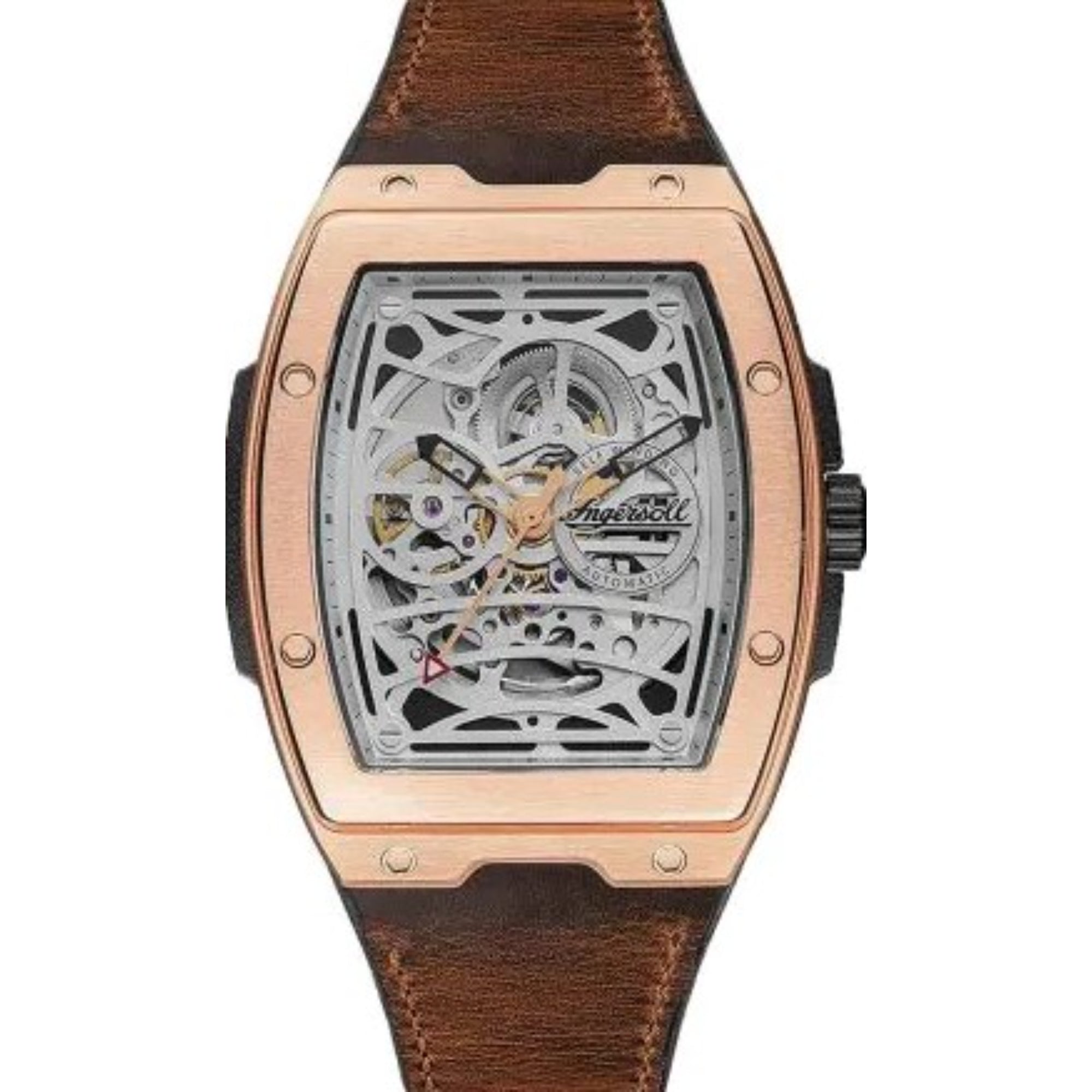 Ingersoll The Challenger Automatic Skeleton Dial Brown Leather Strap Men's Watch I12303