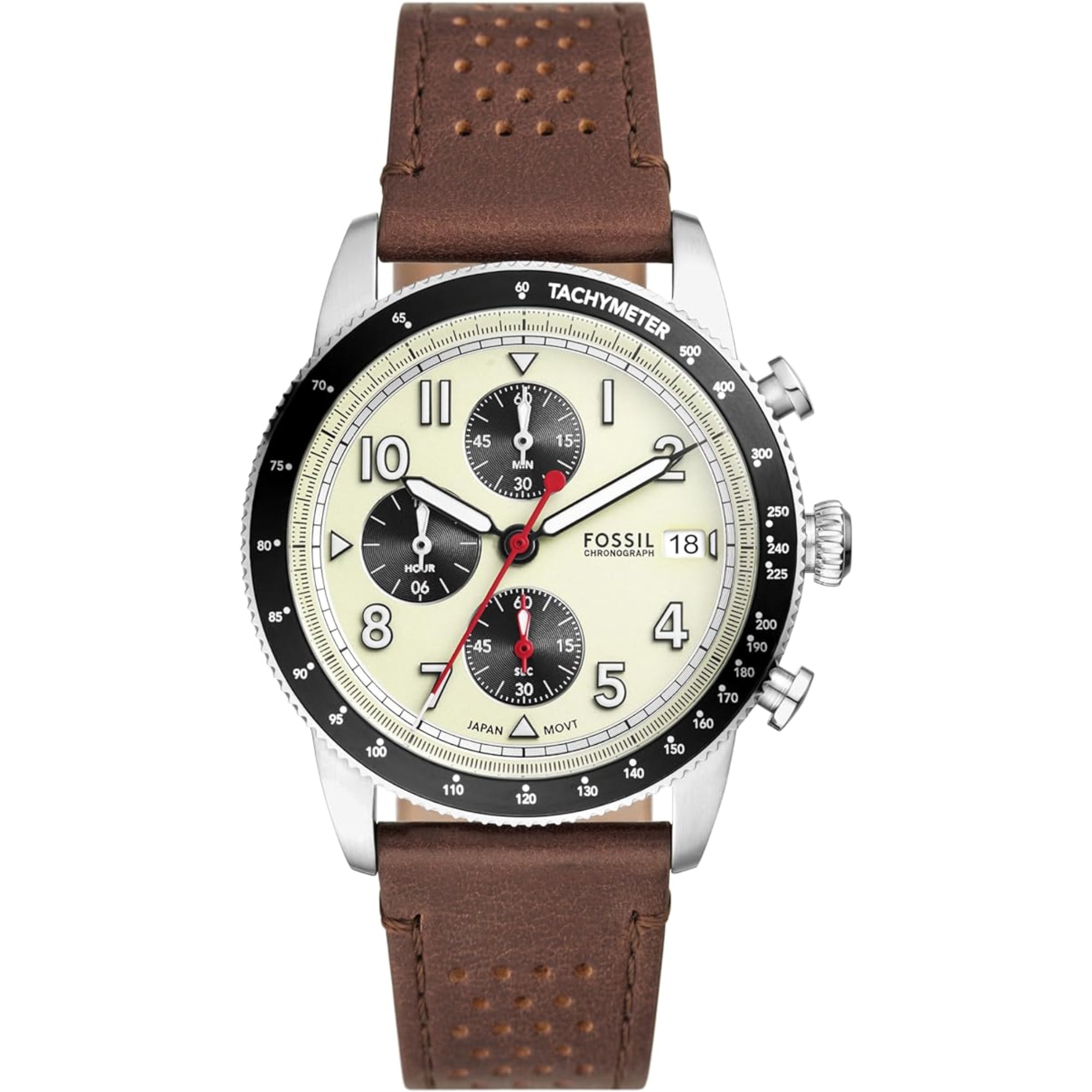 Fossil Sport Tourer Chronograph Brown Leather Strap Cream Dial Men's Watch FS6042
