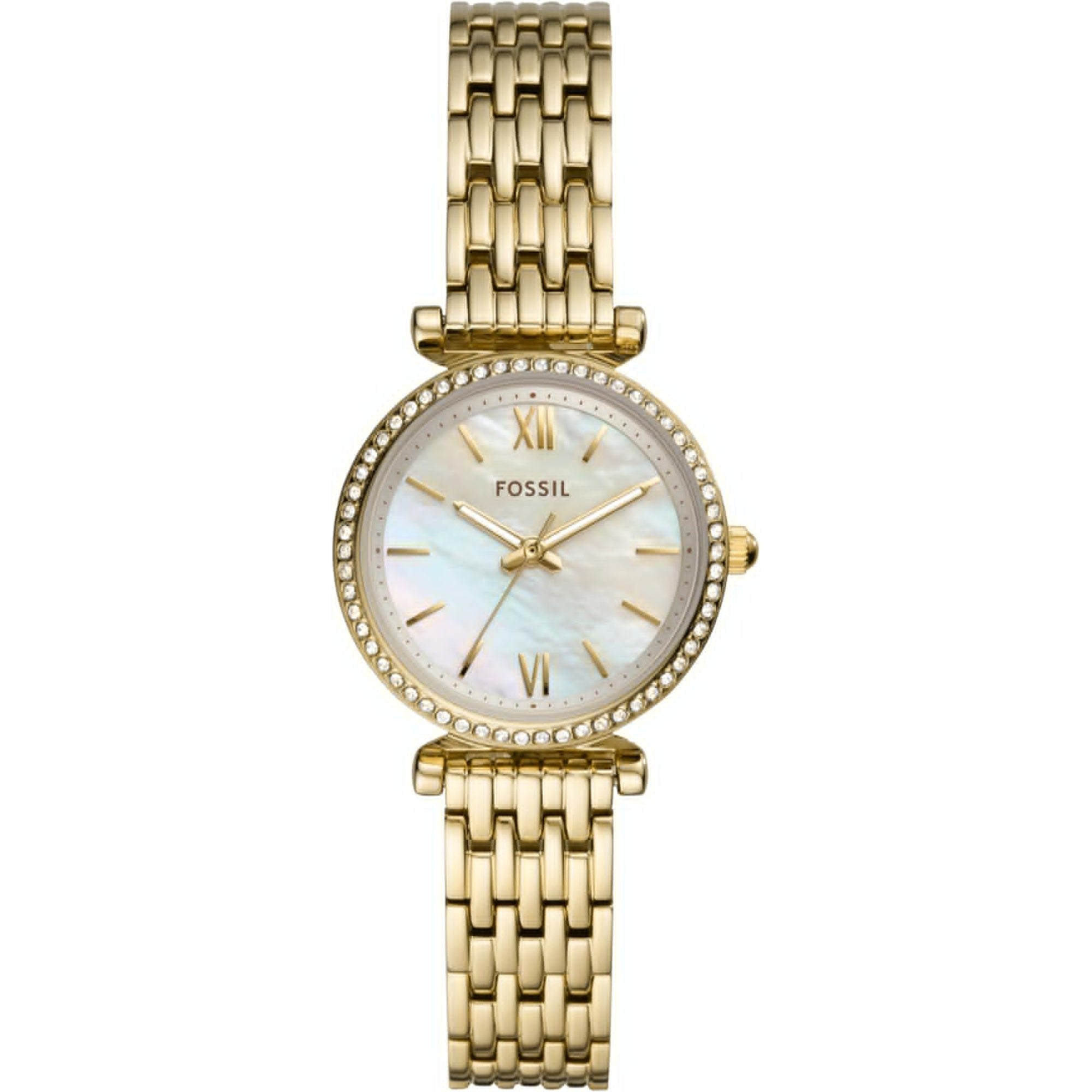 Fossil Carlie Mini Gold-Tone Stainless Steel White Dial Mother of Pearl Women's Watch ES4735