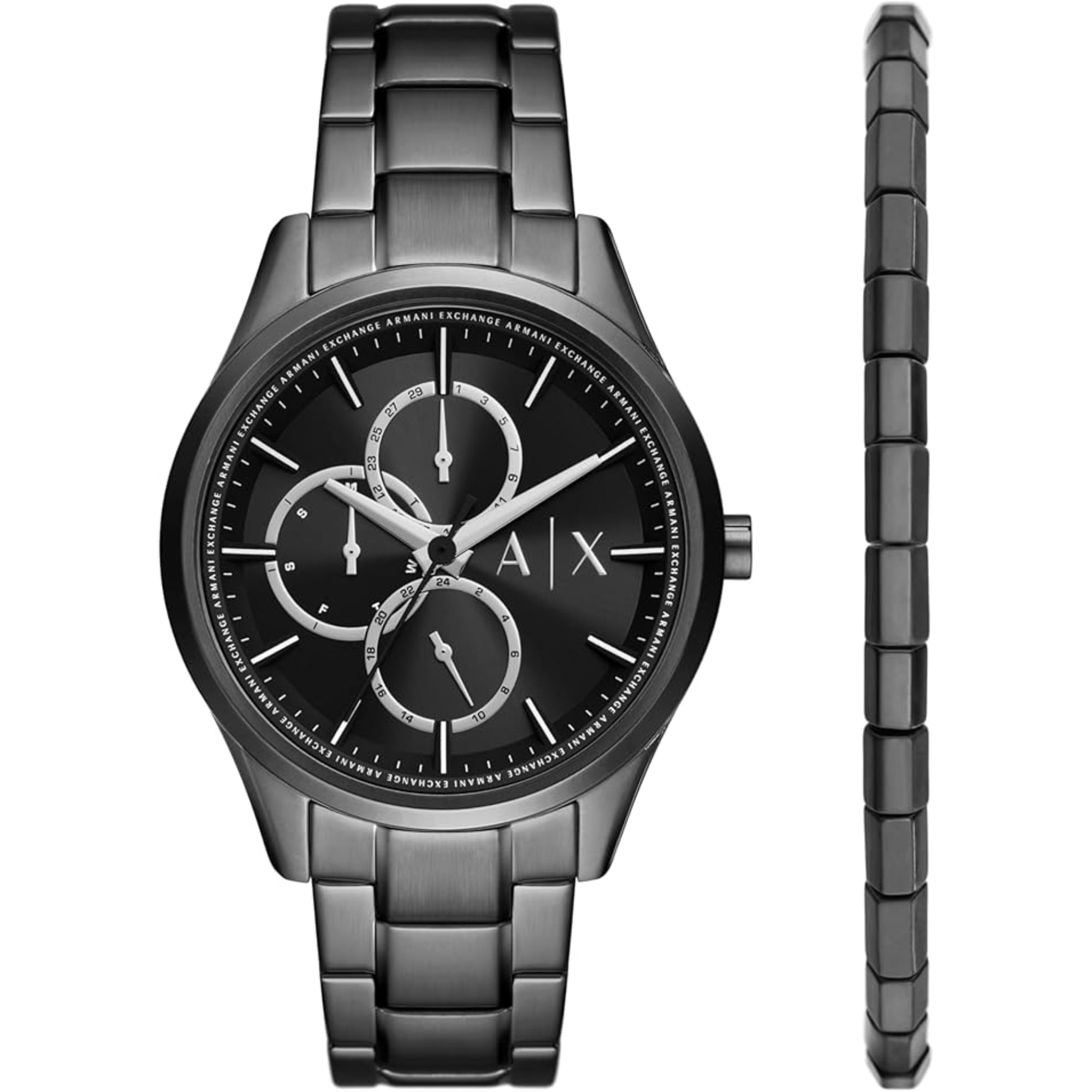Armani Exchange Quartz Black Dial Steel Strap Men's Watch and Bracelet Set AX7154SET