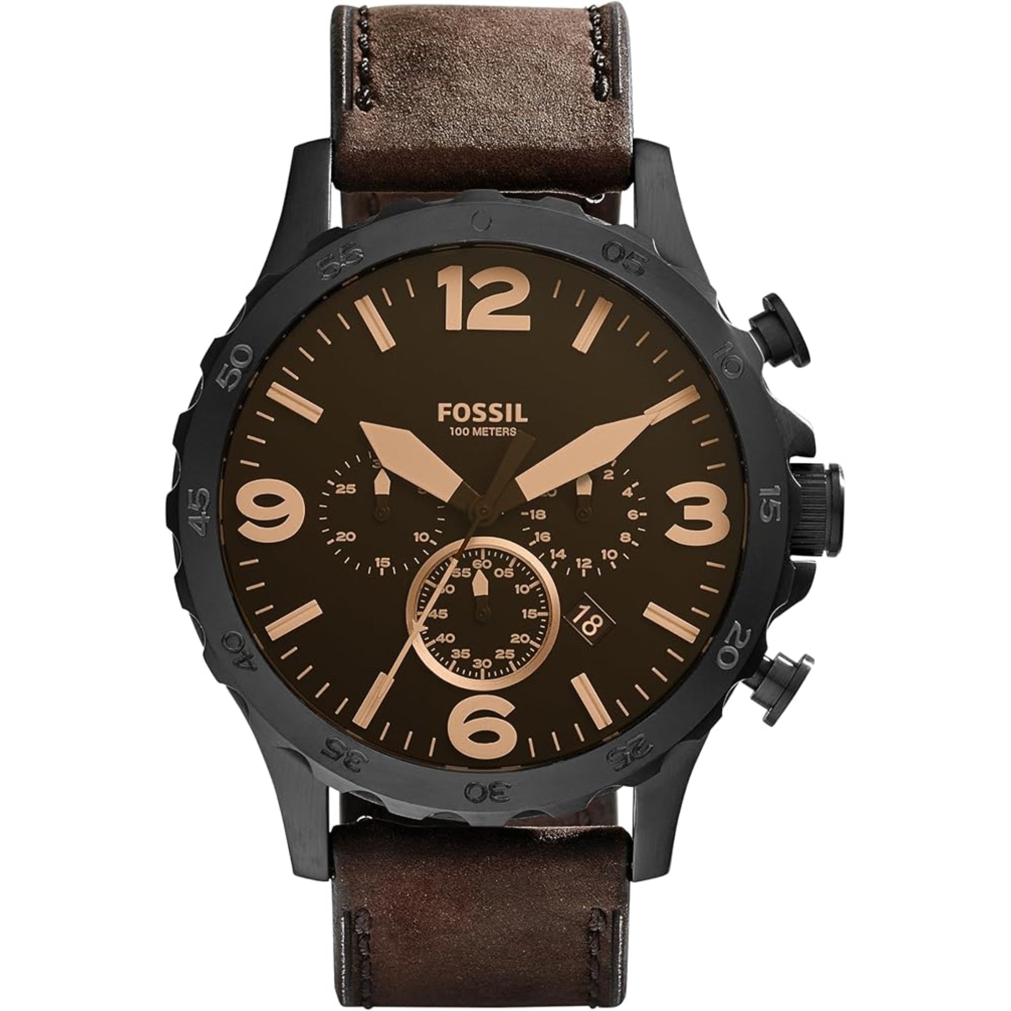 Fossil Nate Chronograph Brown Leather Black Dial Men’s Watch JR1487