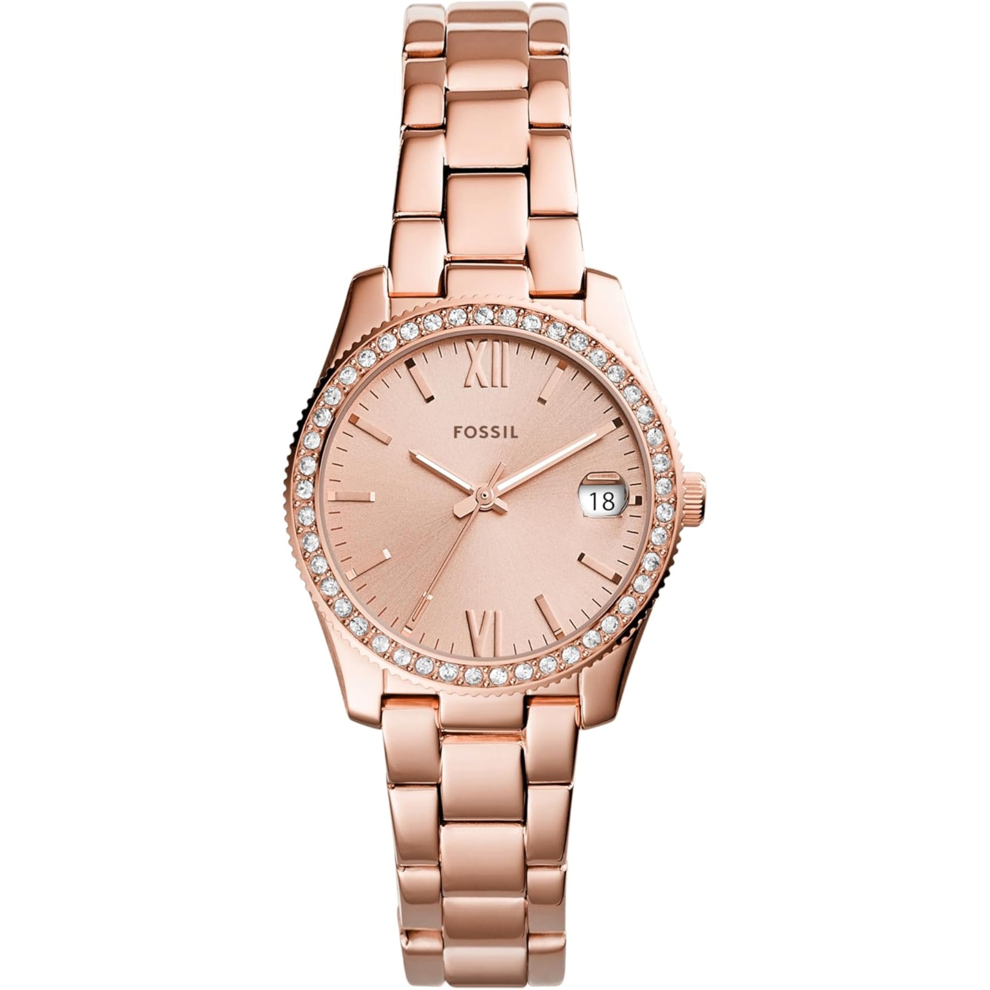 Fossil Scarlette Mini Date Rose Gold-Tone Stainless Steel Rose Gold Dial Women's Watch ES4318