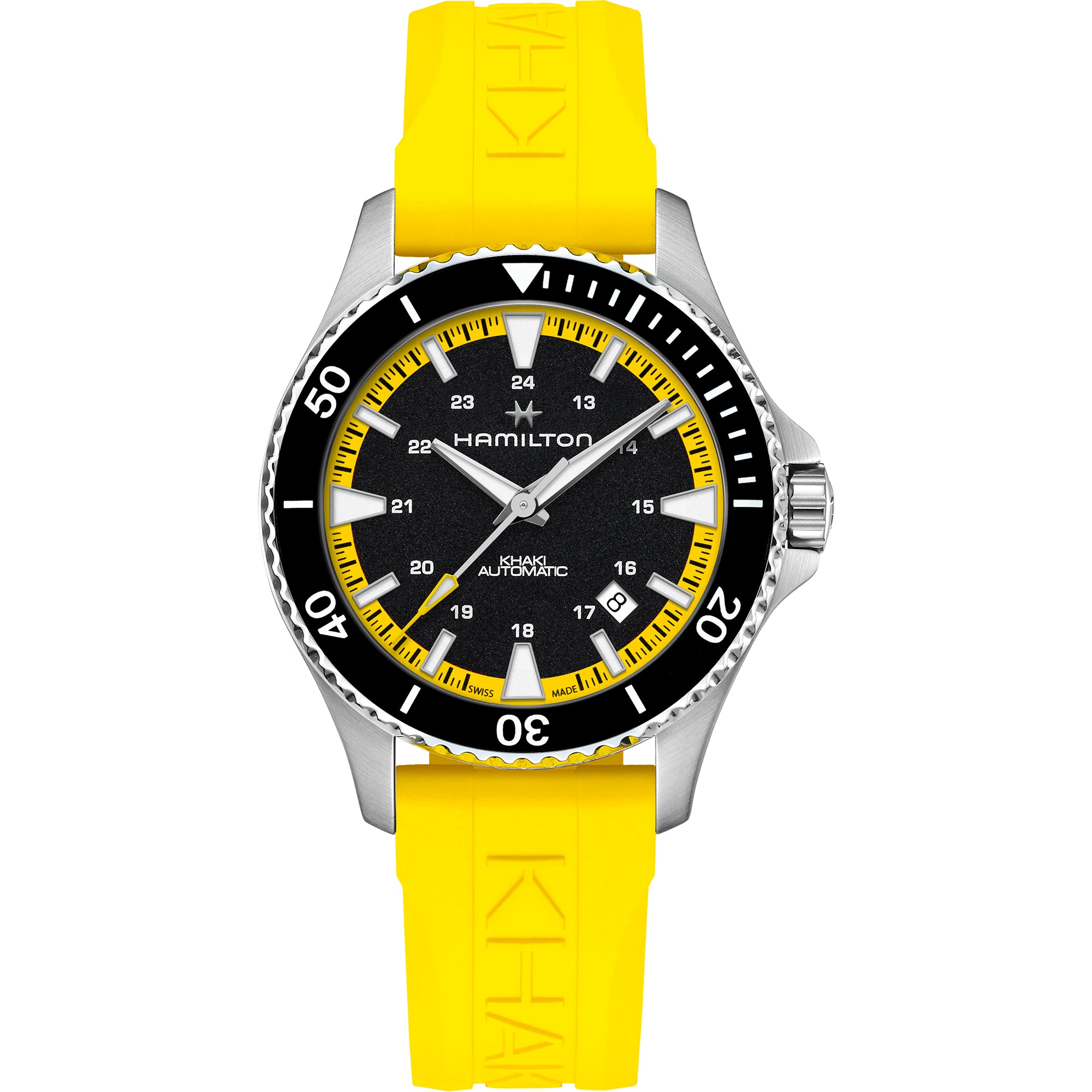 Hamilton Khaki Navy Scuba Auto Black Dial Yellow Rubber Strap Men's Watch H82395332