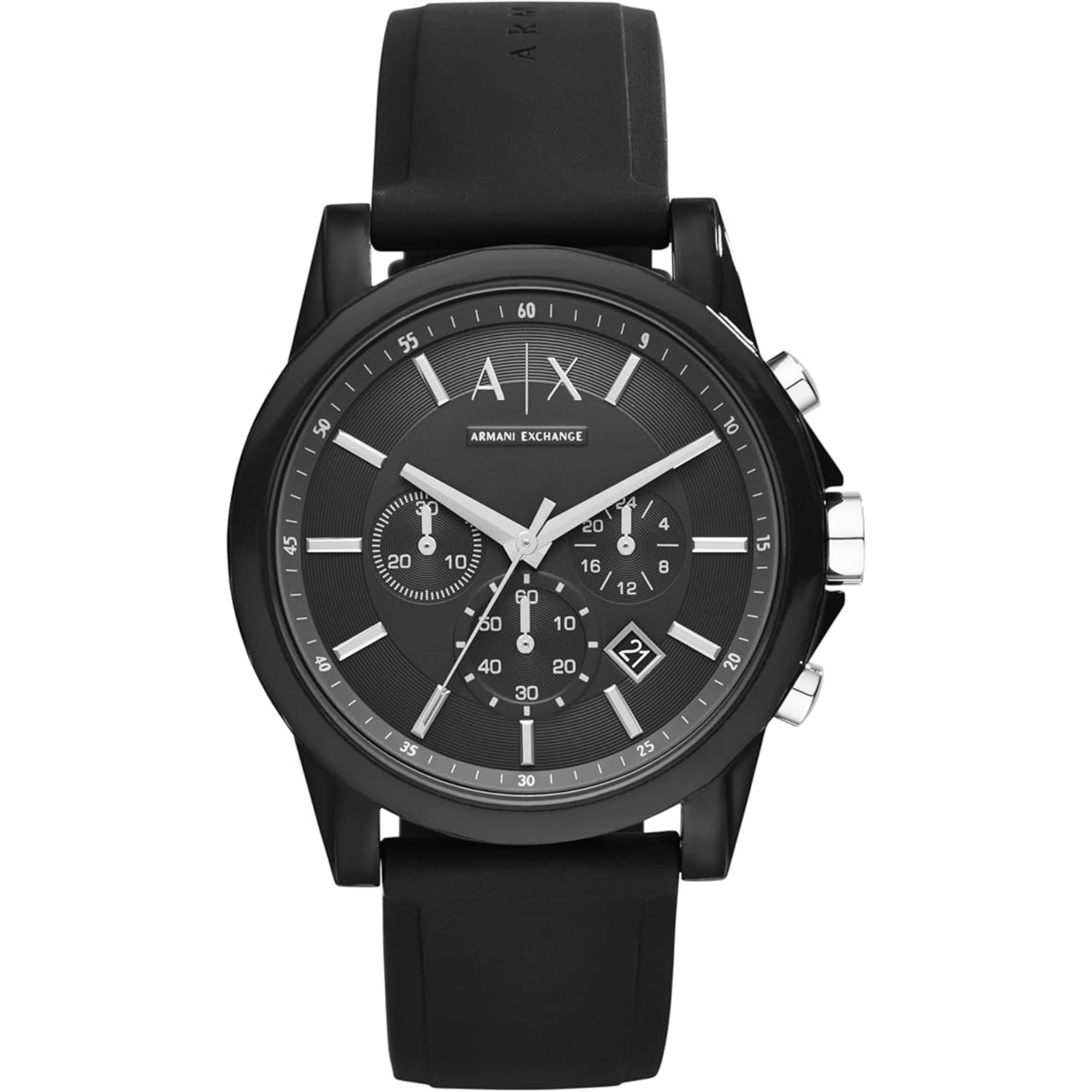 Armani Exchange Outerbanks Chronograph Quartz Black Dial Silicone Strap Men's Watch AX1326