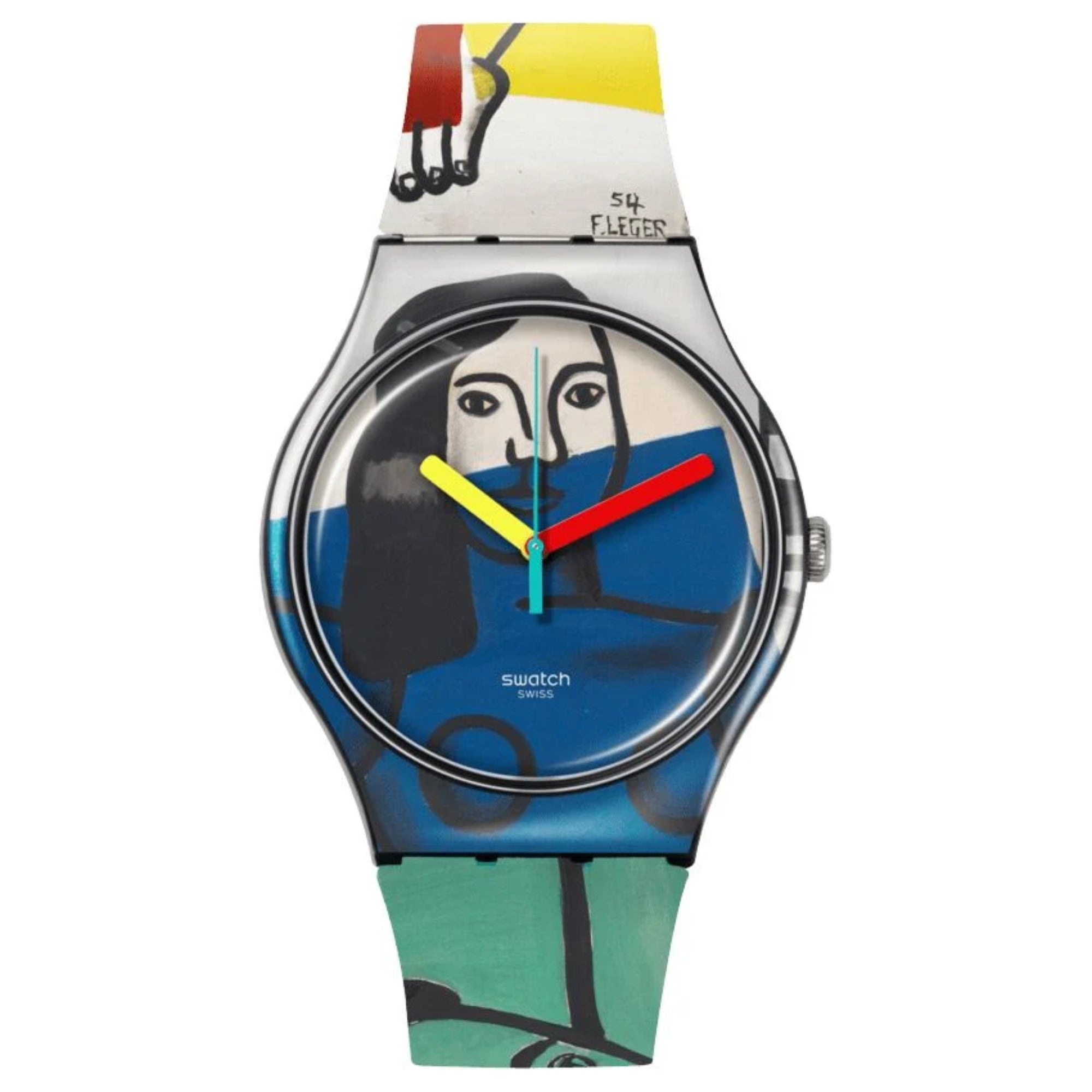 Swatch Leger's Two Women Holding Flowers Silicone Strap Unisex Watch SUOZ363C