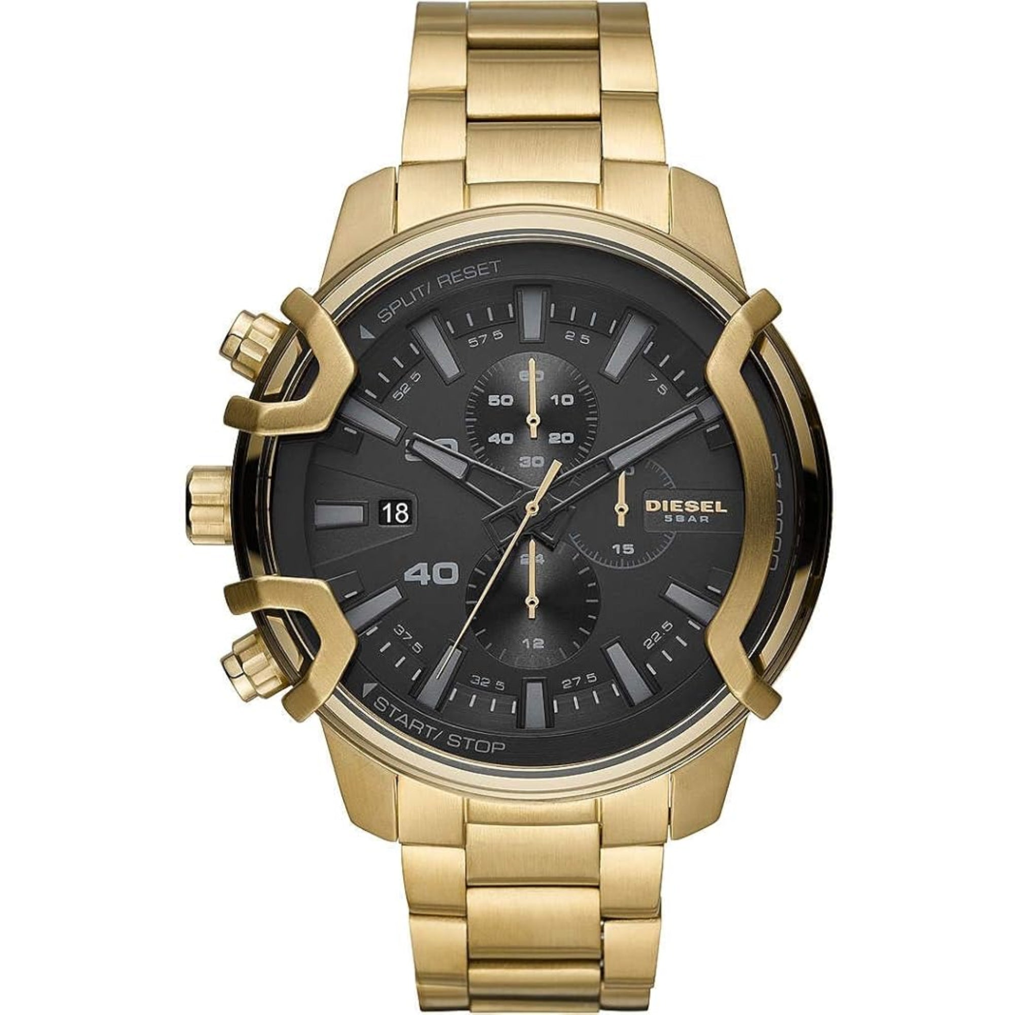 Diesel Griffed Gold-Tone Stainless Steel Bracelet Black Dial Men's Watch DZ4522