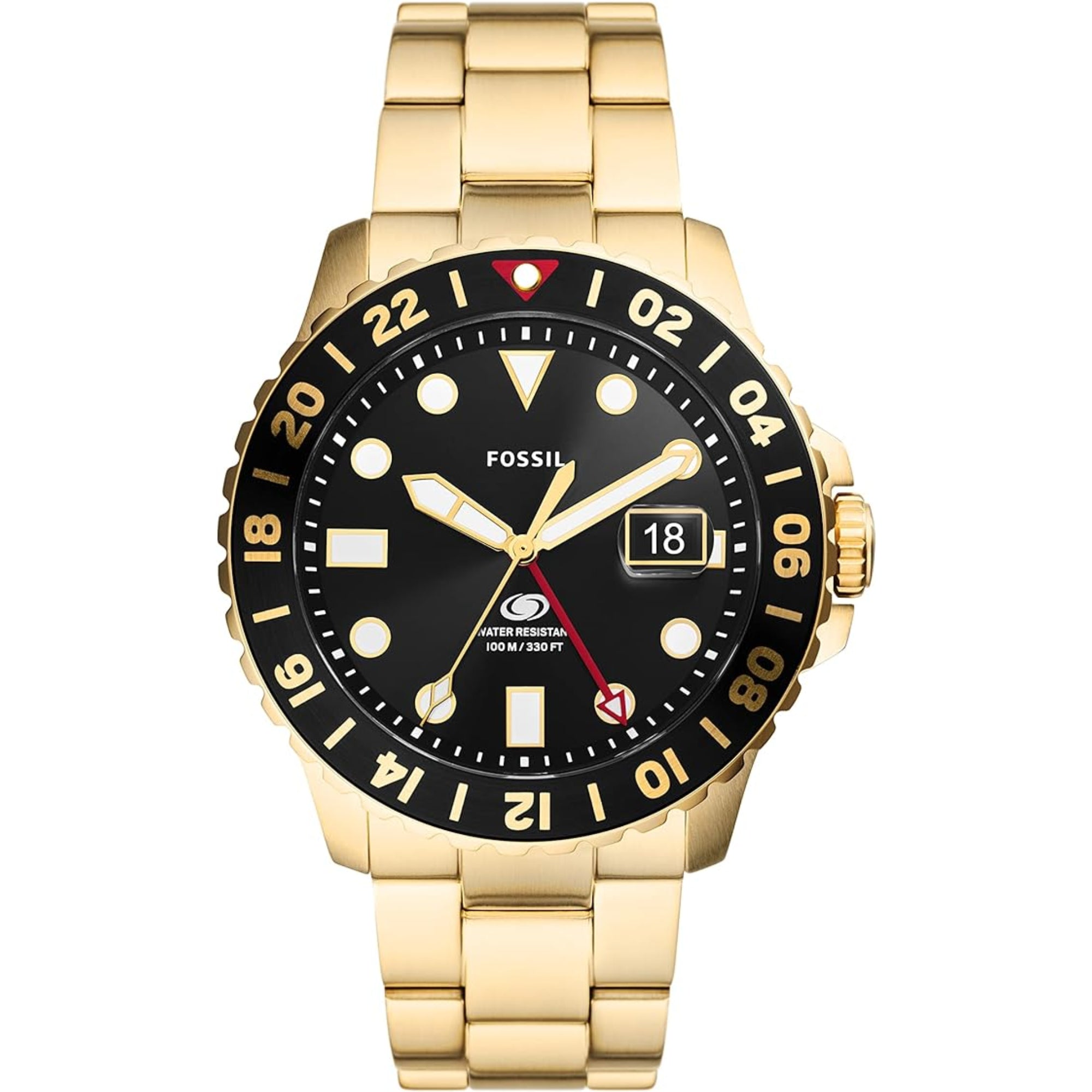Fossil Blue GMT Gold-Tone Stainless Steel Bracelet Black Dial Men's Watch FS5990