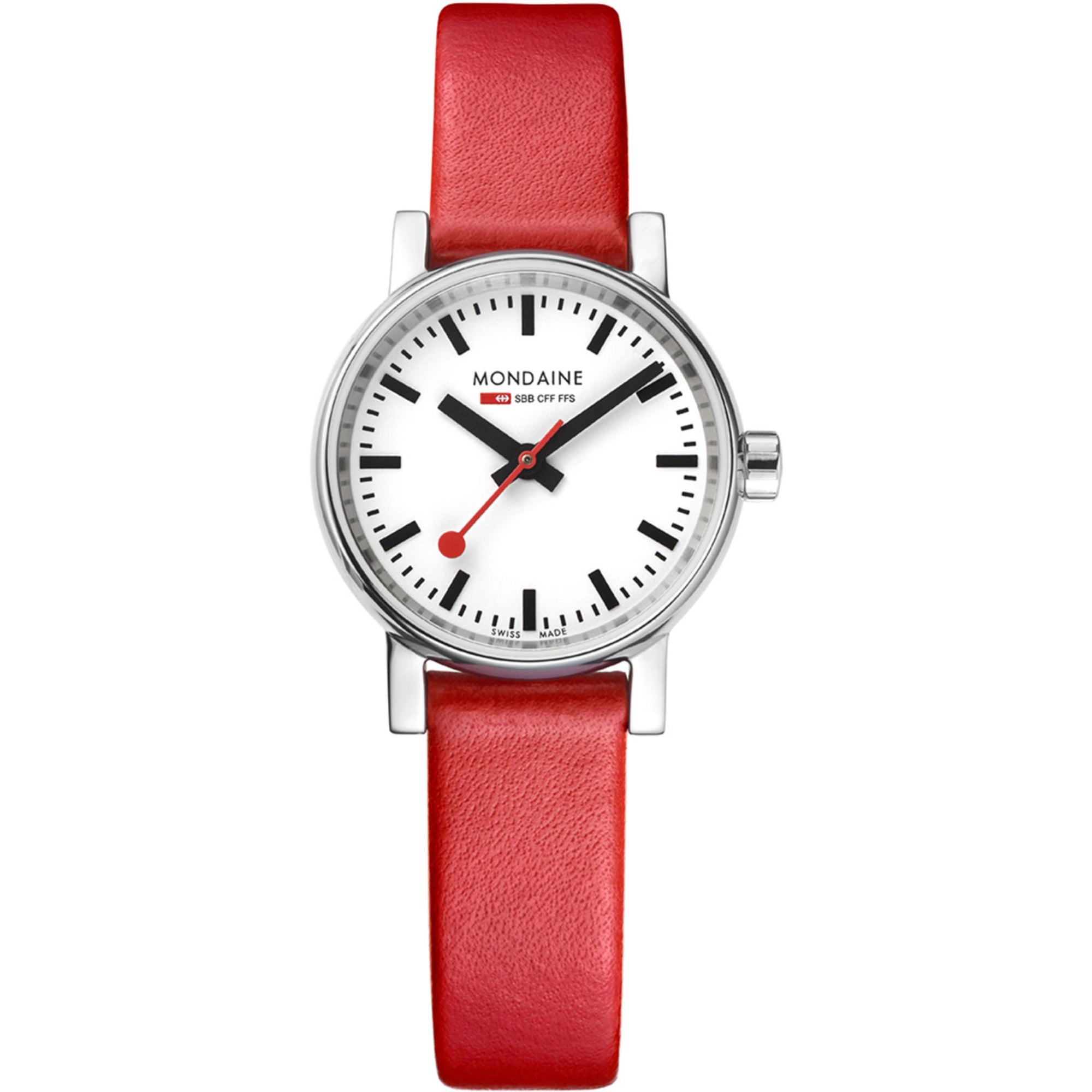Mondaine Evo2 White Dial Red Vegan Grape Leather Ladies Watch MSE.26110.LCV