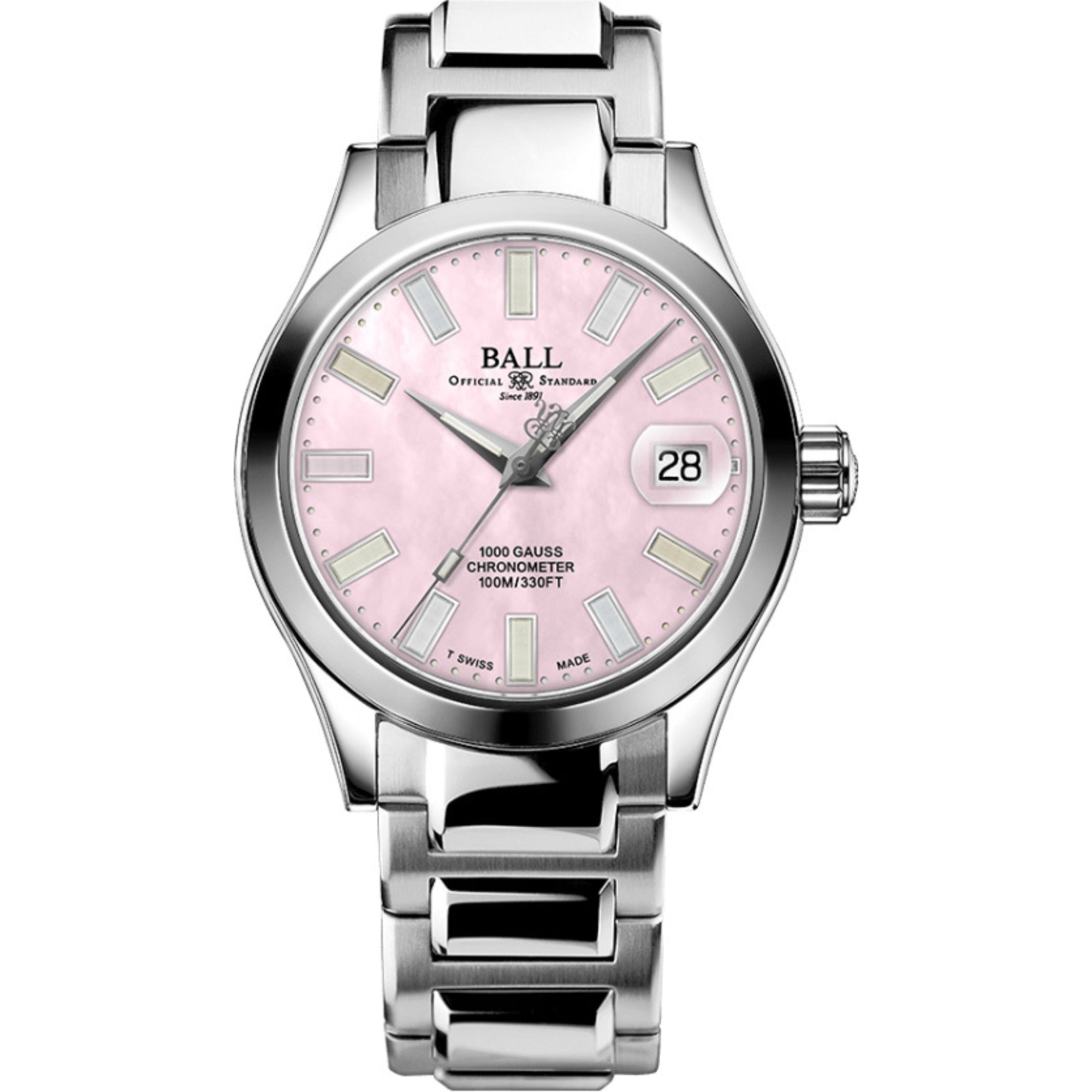 Ball Engineer III Marvelight Chronometer Automatic Pink Dial Stainless Steel Bracelet Ladies Watch NL9616C-S1C-PKR