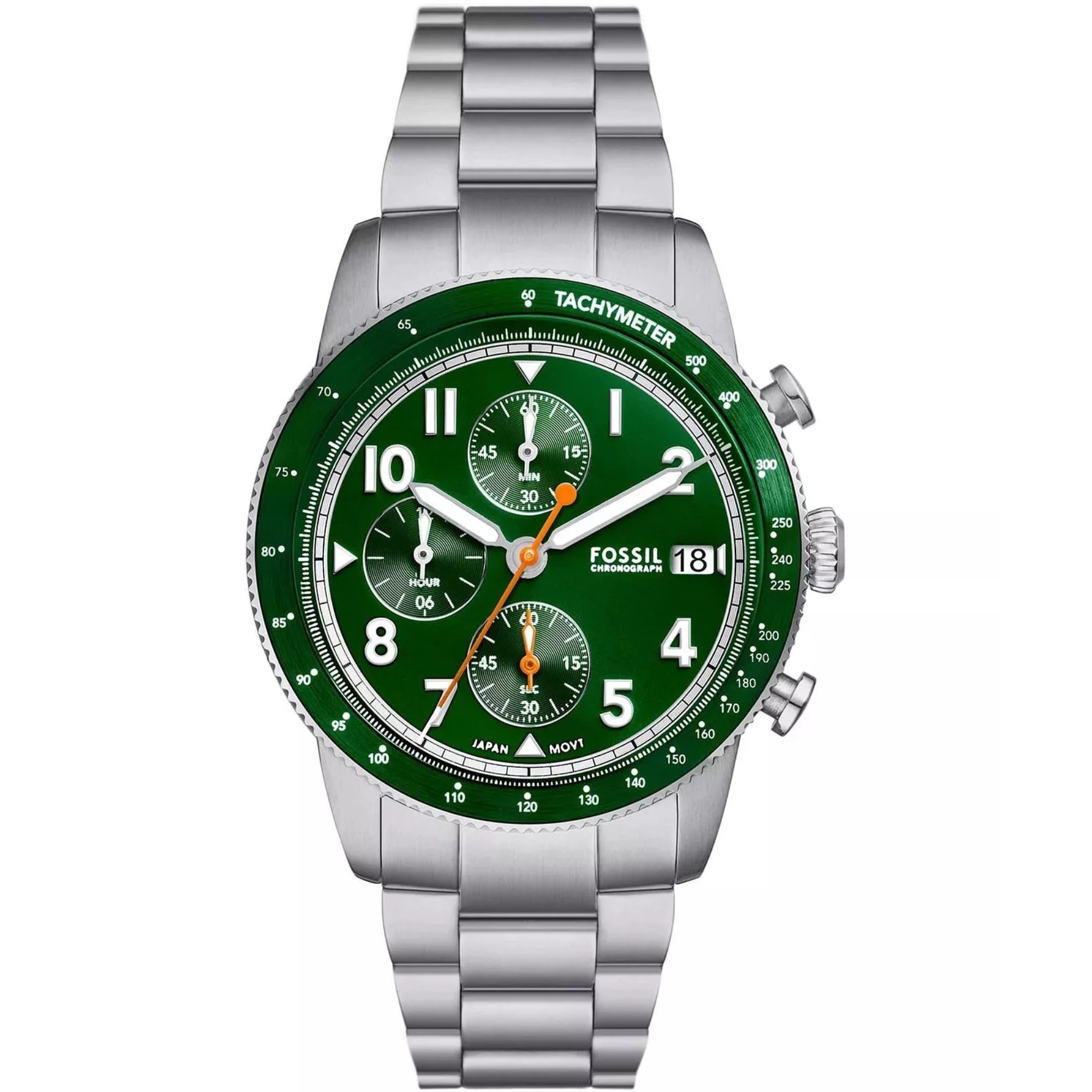 Fossil Sport Tourer Chronograph Stainless Steel Bracelet Green Dial Men's Watch FS6048