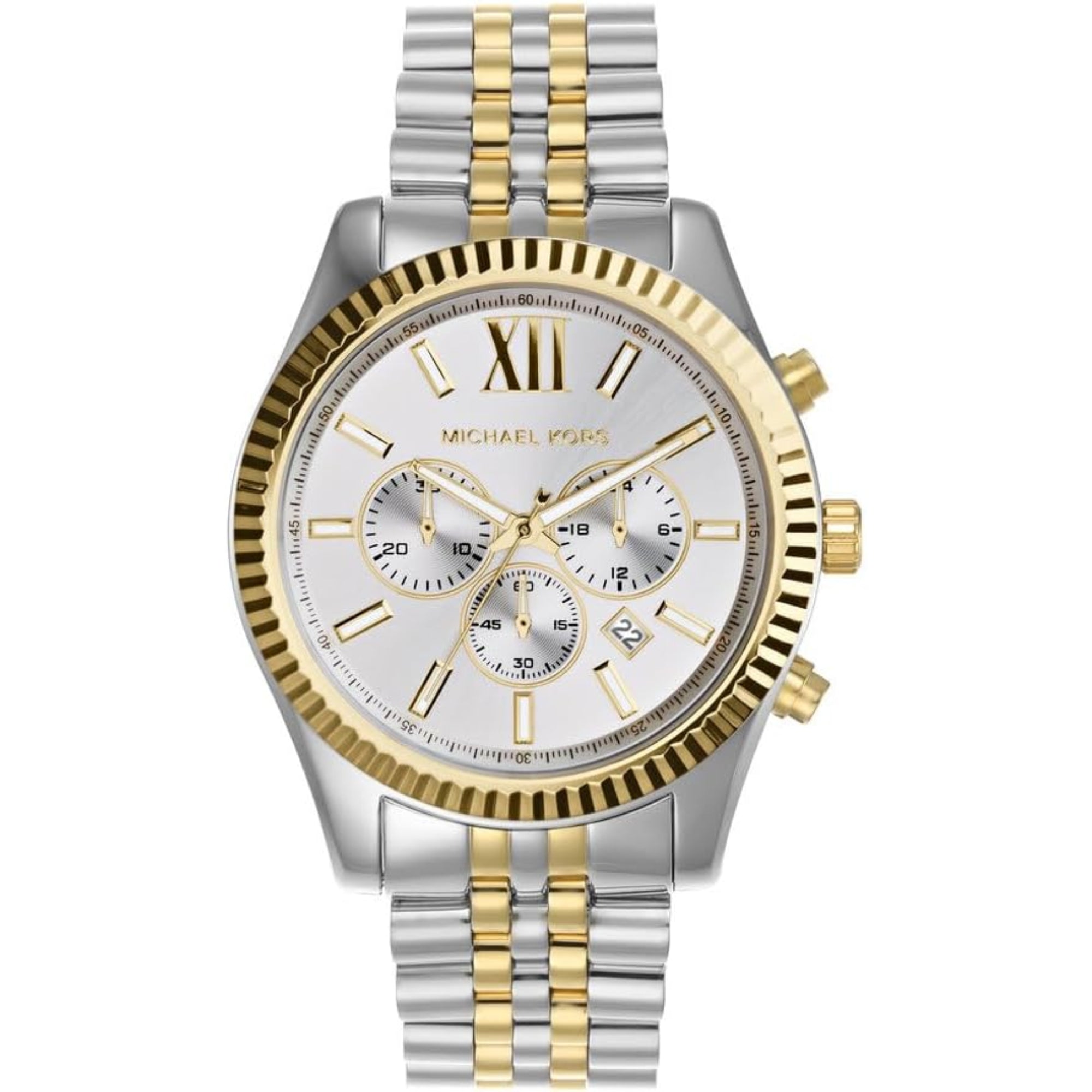 Michael Kors Lexington Chronograph Two-Tone Stainless Steel Bracelet Silver Dial Men's Watch MK8344
