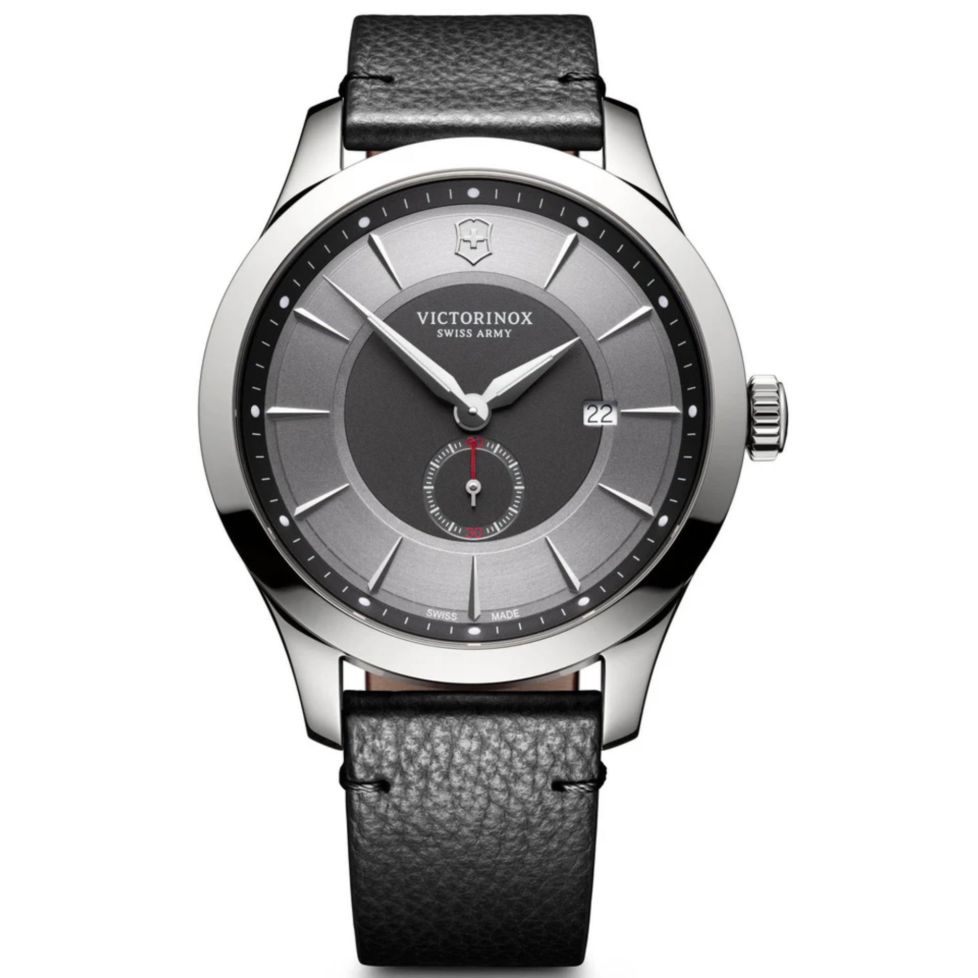 Victorinox Swiss Army Watch Alliance D Quartz Silver Dial Black Leather Strap Men’s Watch 241765