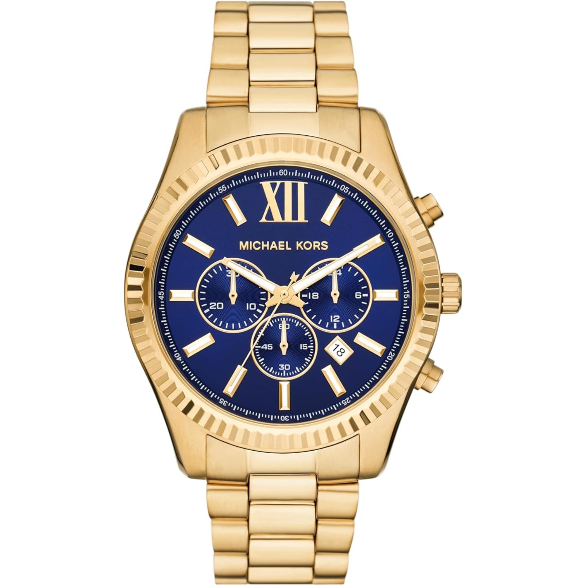 Michael Kors Lexington Chronograph Gold-Tone Stainless Steel Bracelet Blue Dial Men's Watch MK9153