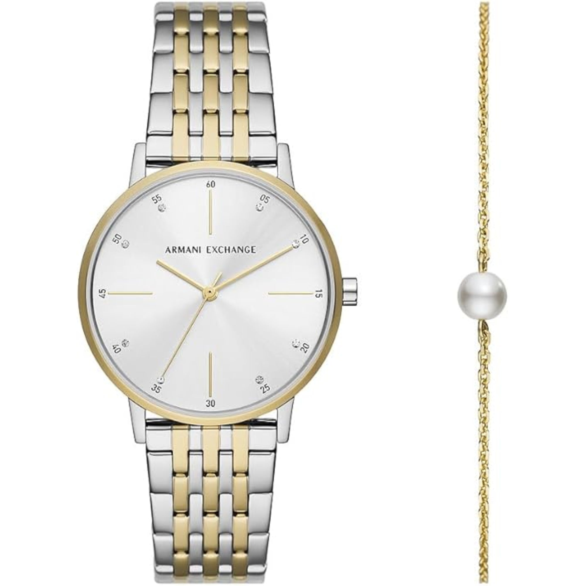 Armani Exchange Lola Quartz Two-Tone Stainless Steel Silver Dial Watch and Bracelet Set AX7156SET
