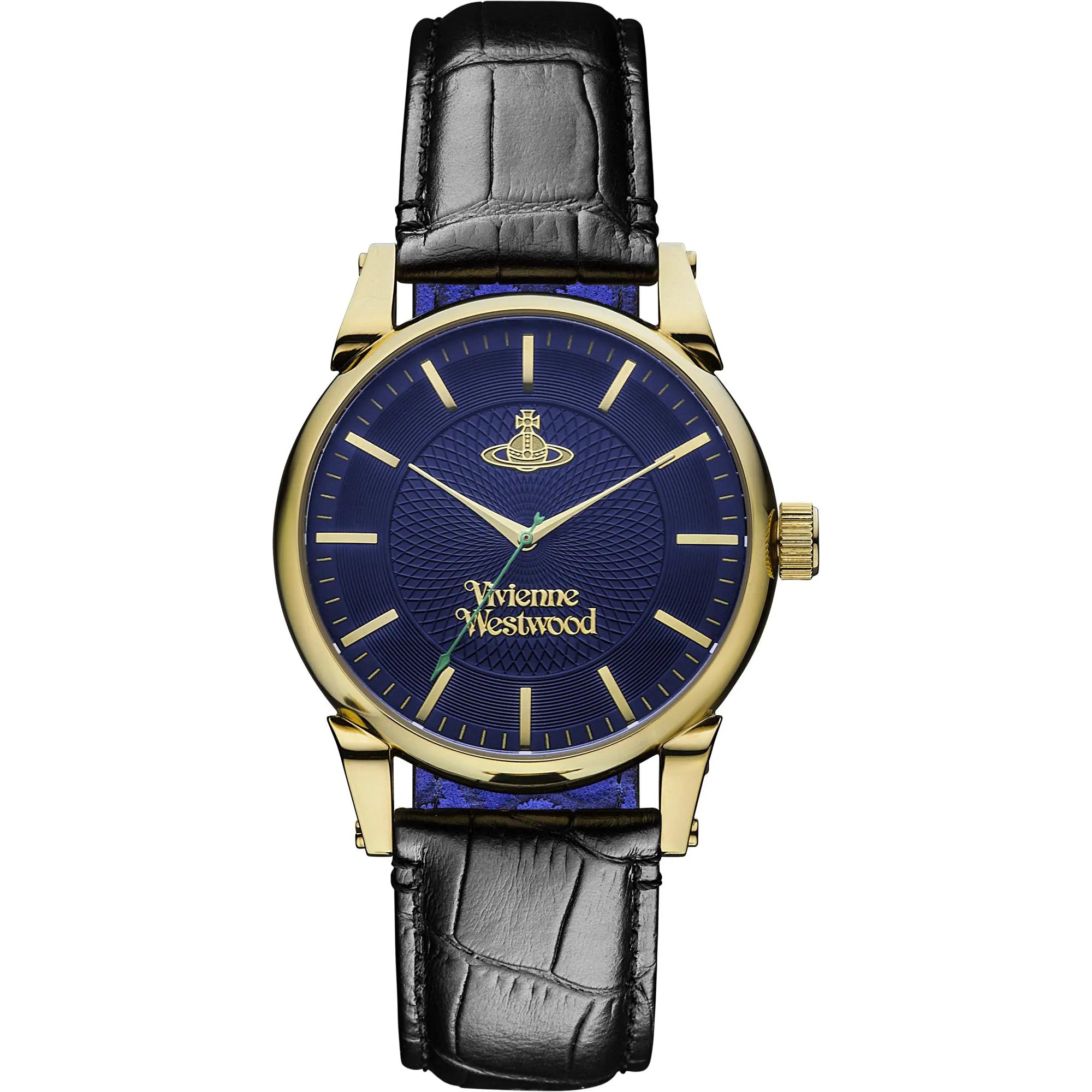 Vivienne Westwood Finsbury Black Leather Strap Blue Dial Men's Watch VV065NVBK - WatchNation