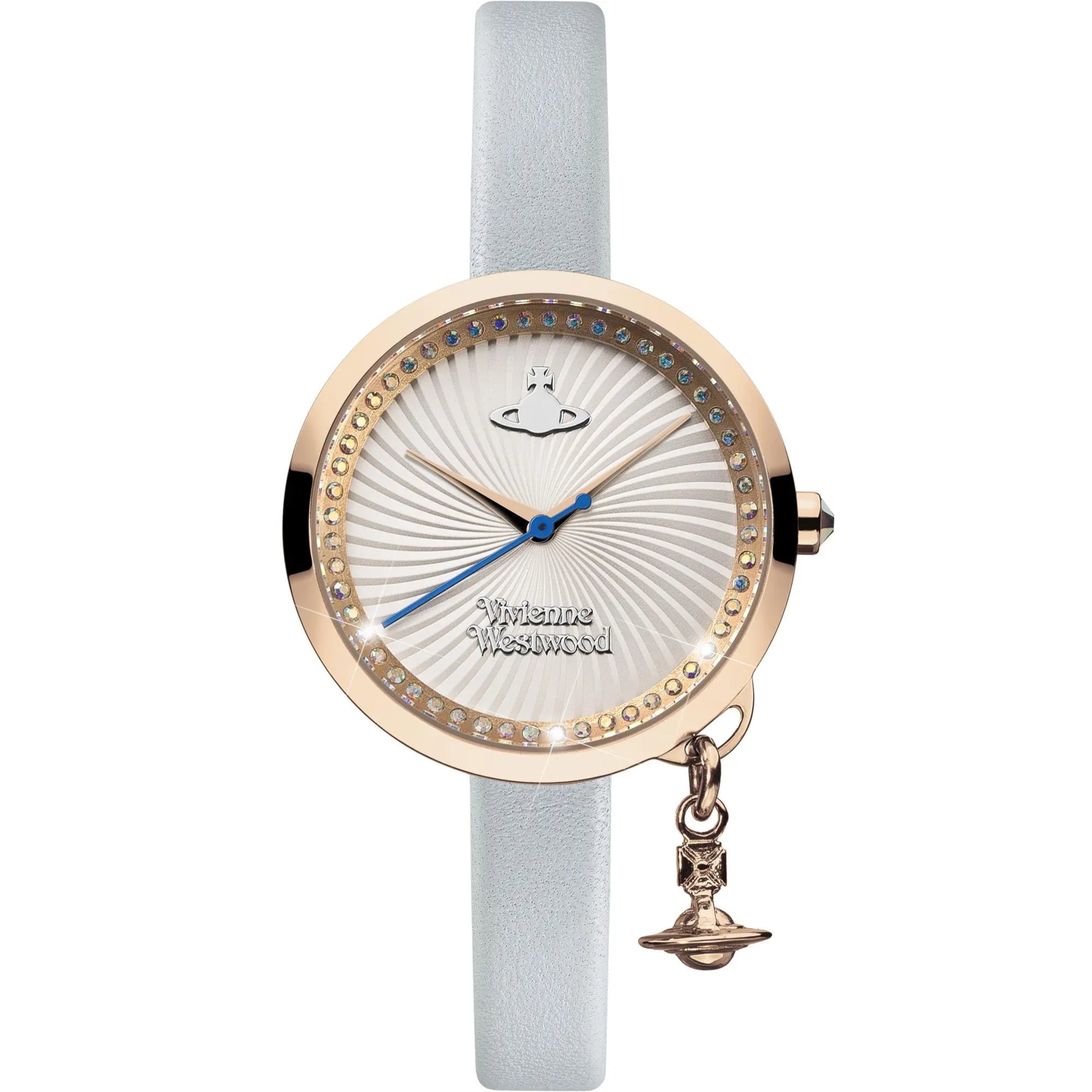 Vivienne Westwood Bow Rose Gold Blue Leather Strap Ladies’ Watch - WatchNation