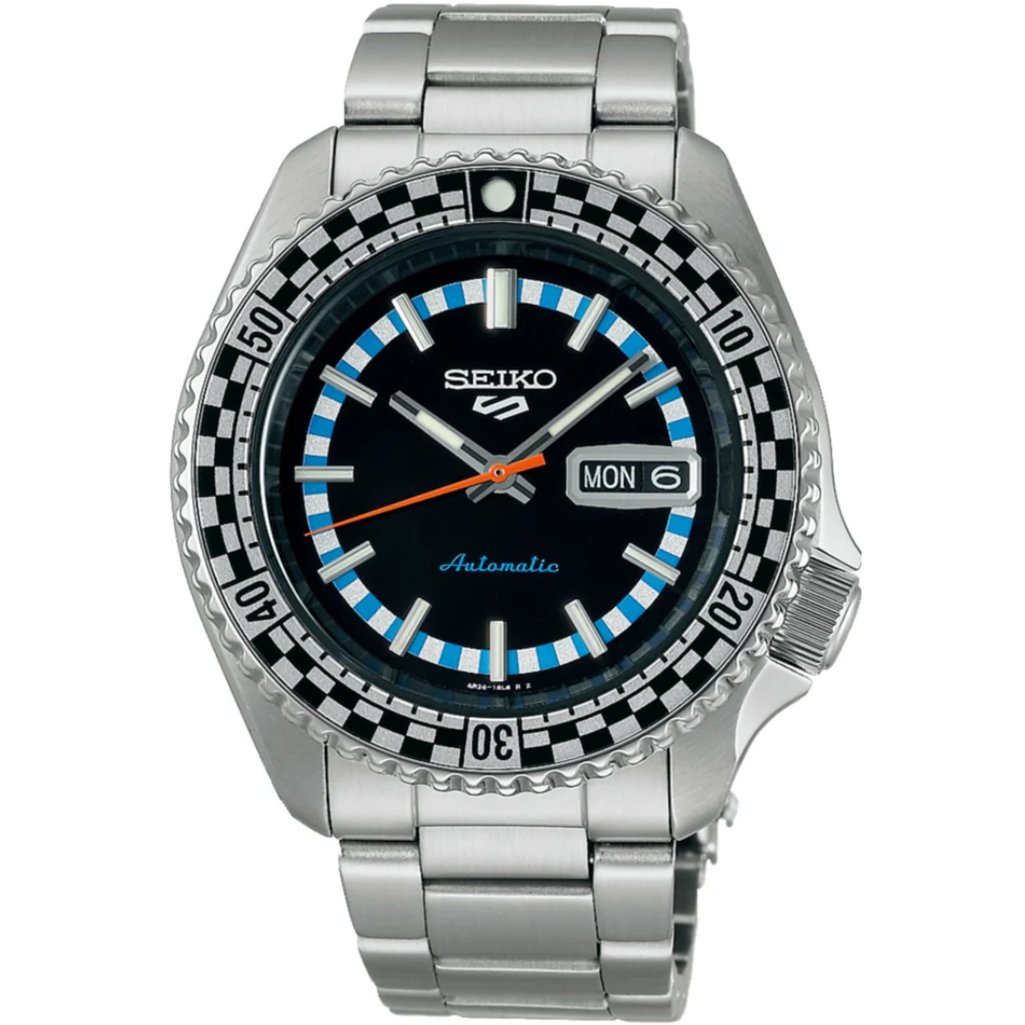 Seiko 5 Sports Checker Flag Automatic Black Dial Stainless Steel Bracelet Men's Watch SRPK67K1