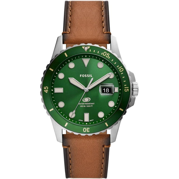 Fossil Blue Dive Quartz Green Dial Leather Strap Men's Watch FS5946