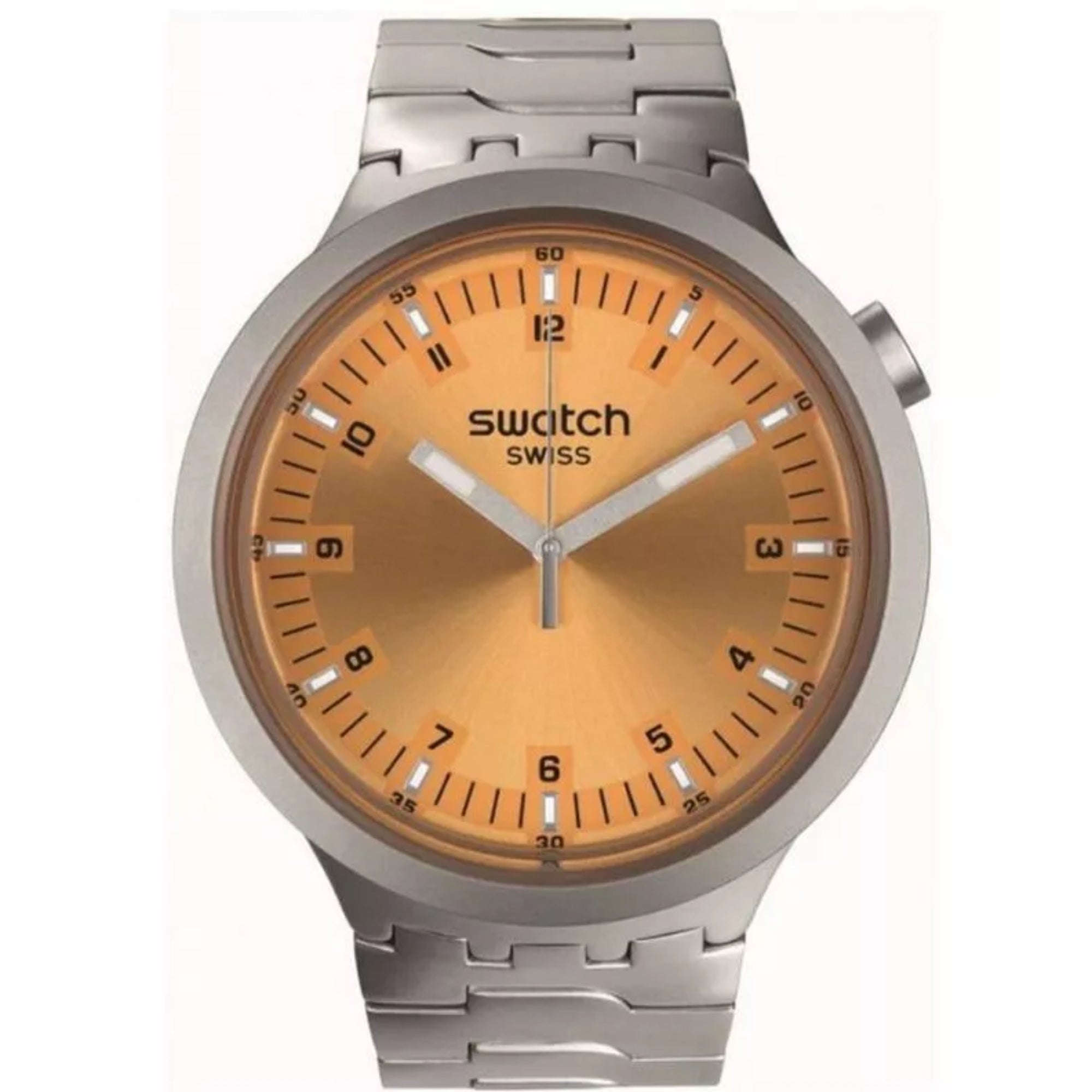 Swatch Big Bold Amber Sheen Quartz Orange Dial Stainless Steel Bracelet Unisex Watch SB07S103G