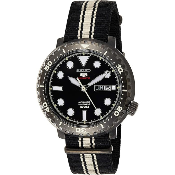 Seiko 5 Sports Bottle Cap Case Textile Strap Automatic Black Dial Men's Watch SRPC67K1