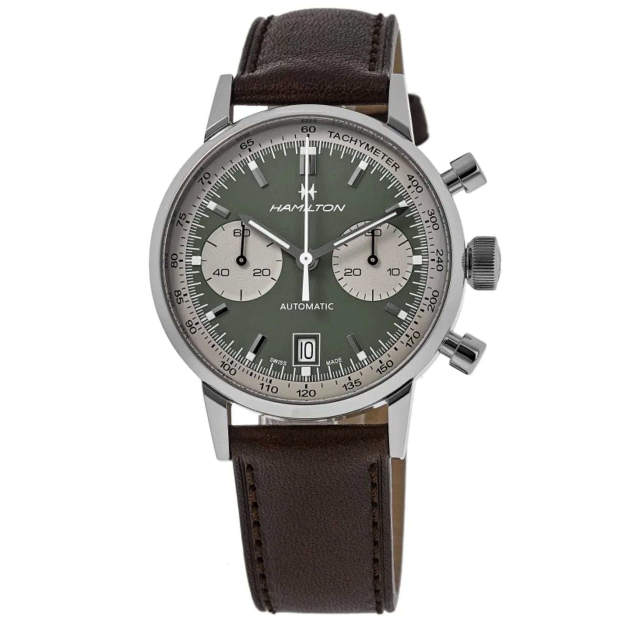 Hamilton American Classic Intra-Matic Auto Chrono Green Dial Leather Bracelet Men's Watch H38416560