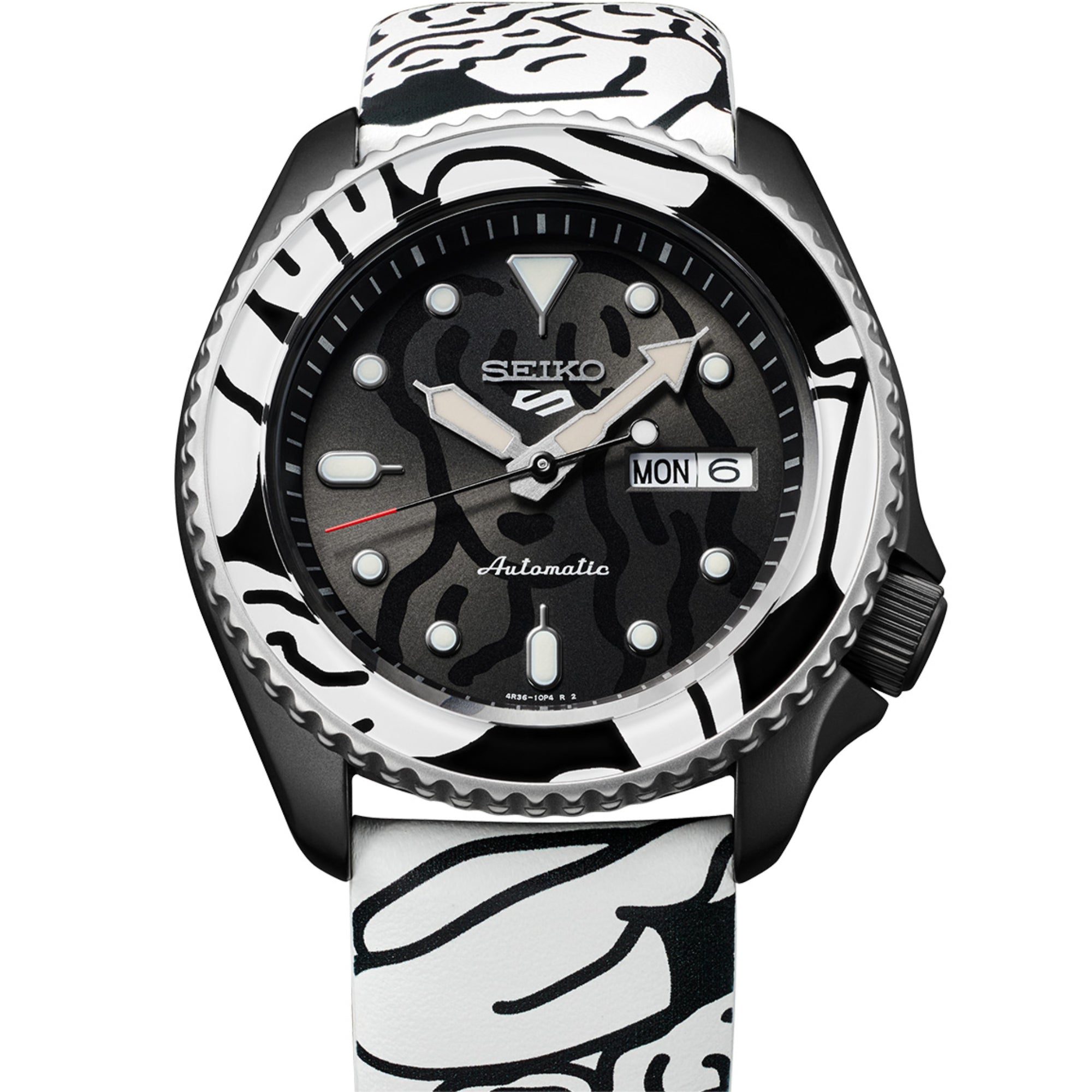 Seiko 5 Sports Auto Moai  Limited Edition Automatic Movement  Black Dial Leather Strap Men's Watch SRPG43K1