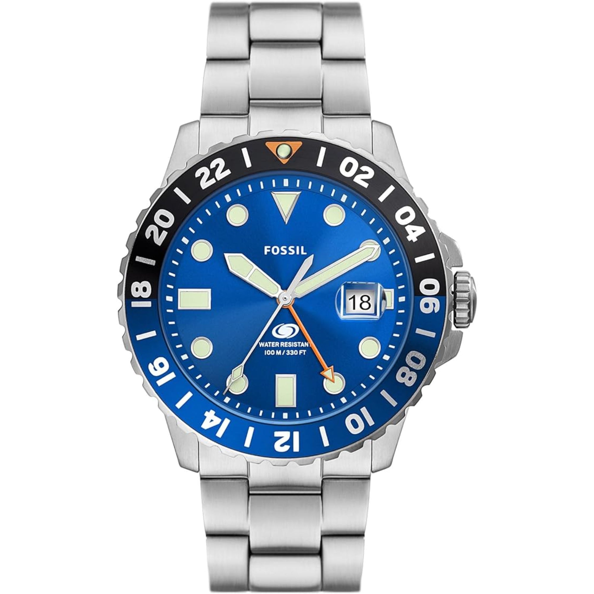 Fossil Blue GMT Silver Stainless Steel Men's Watch FS5991