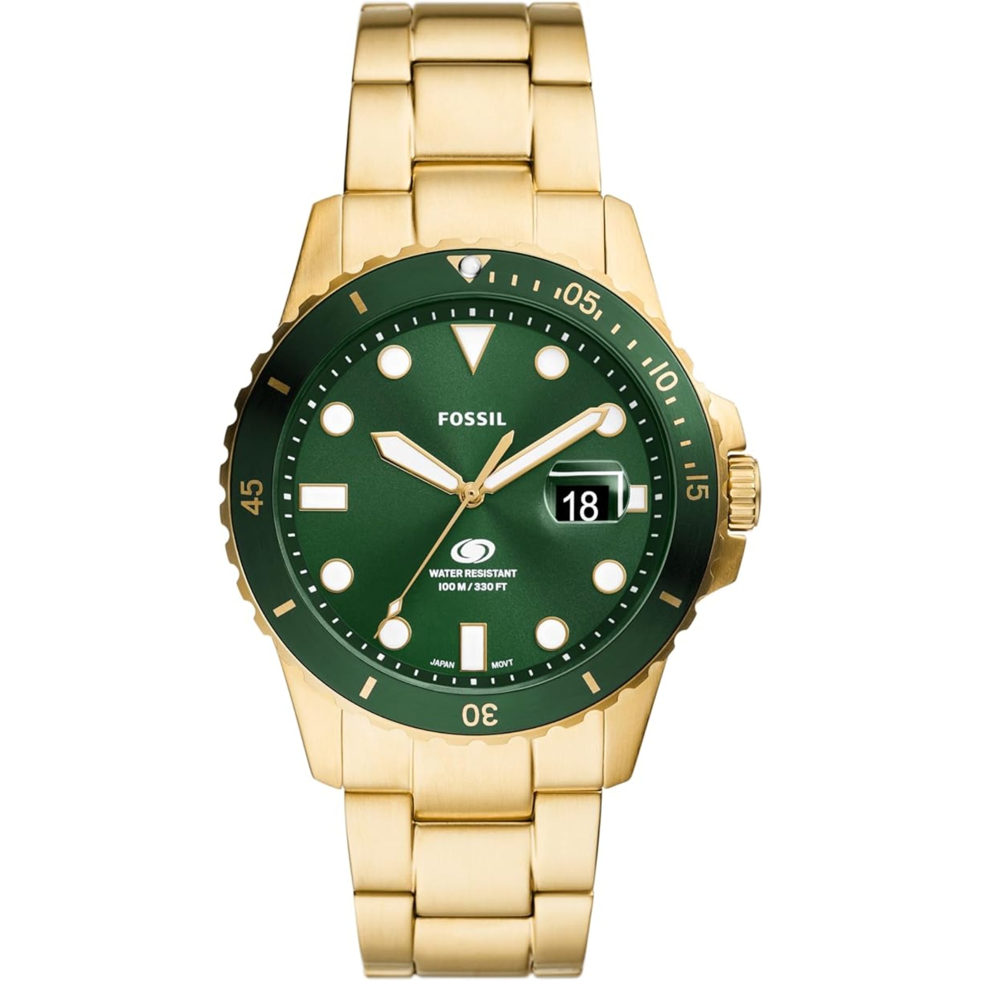 Fossil Green Dial Gold-Tone Stainless Steel Bracelet Men's Watch FS6030