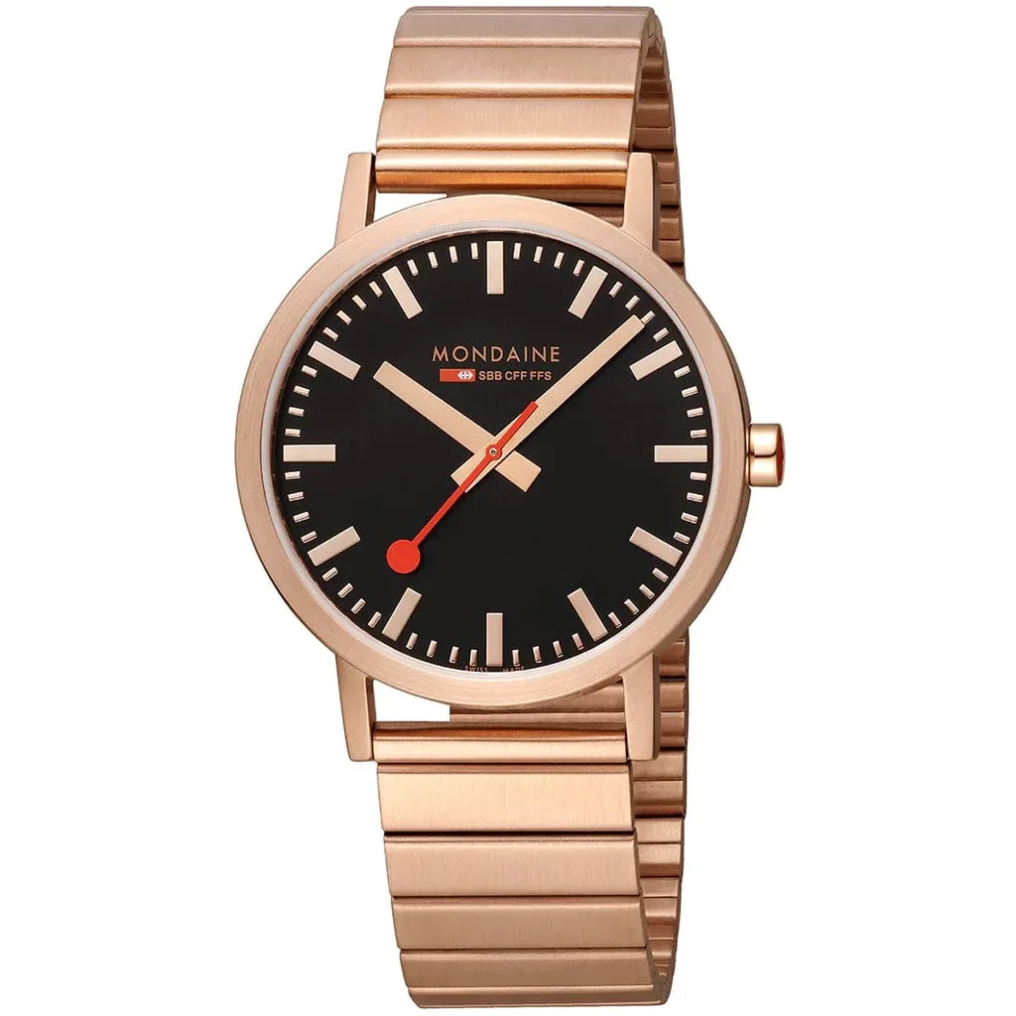 Mondaine Classic Quartz Rose Gold Stainless Steel Bracelet Black Dial Unisex Watch A660.30360.16SBR
